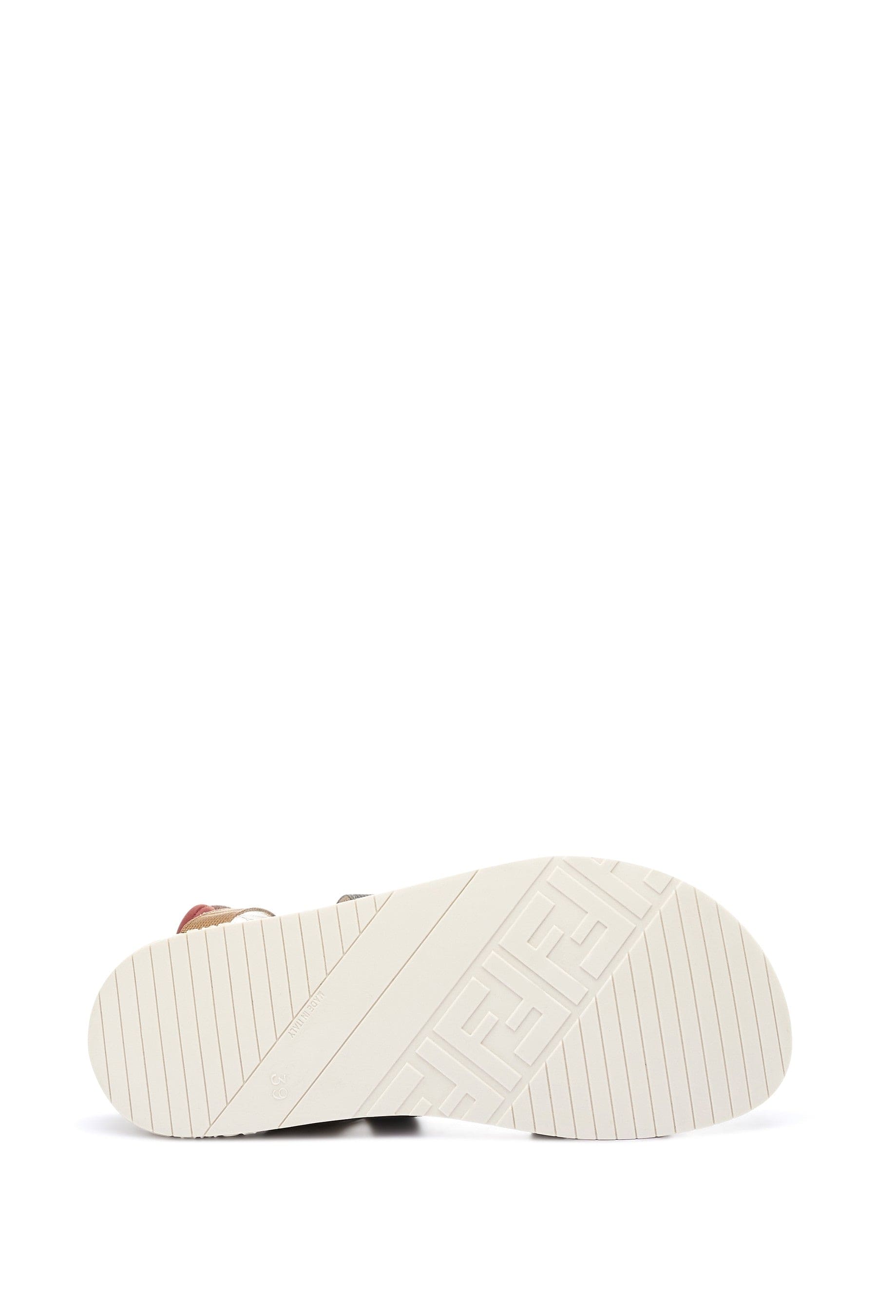 Fendi Kids Leather And Fabric FF Logo Sandals in Beige Outlet