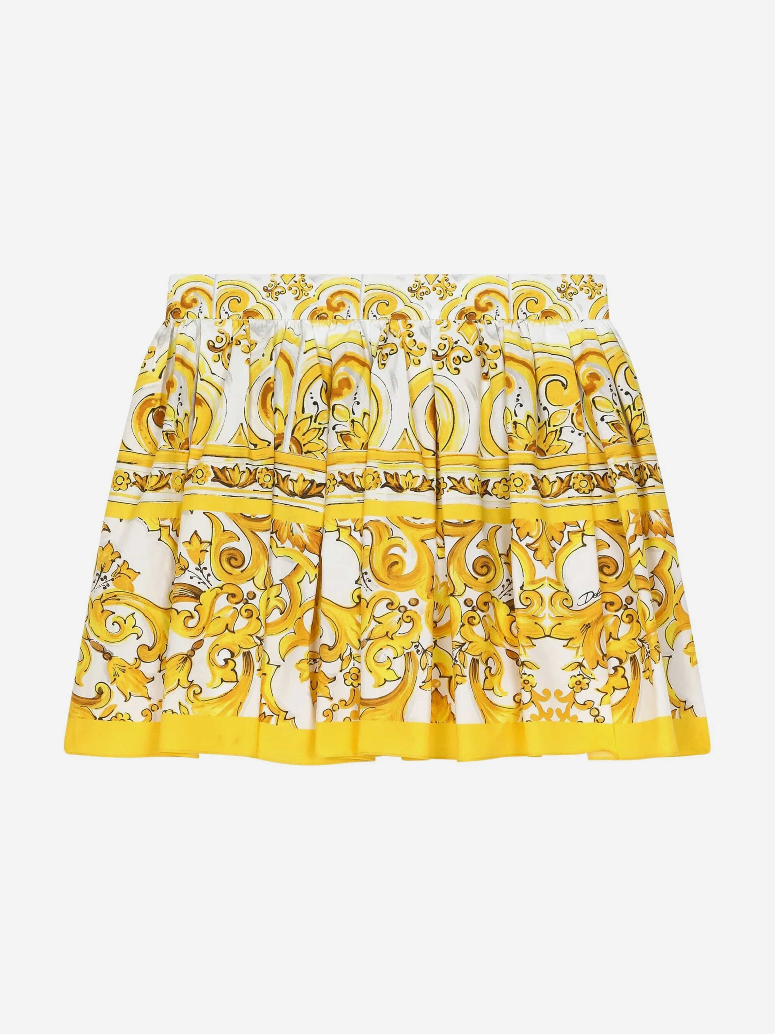 Dolce & Gabbana Girls Maiolica Print Skirt in Yellow Cheap Sale Big Sale