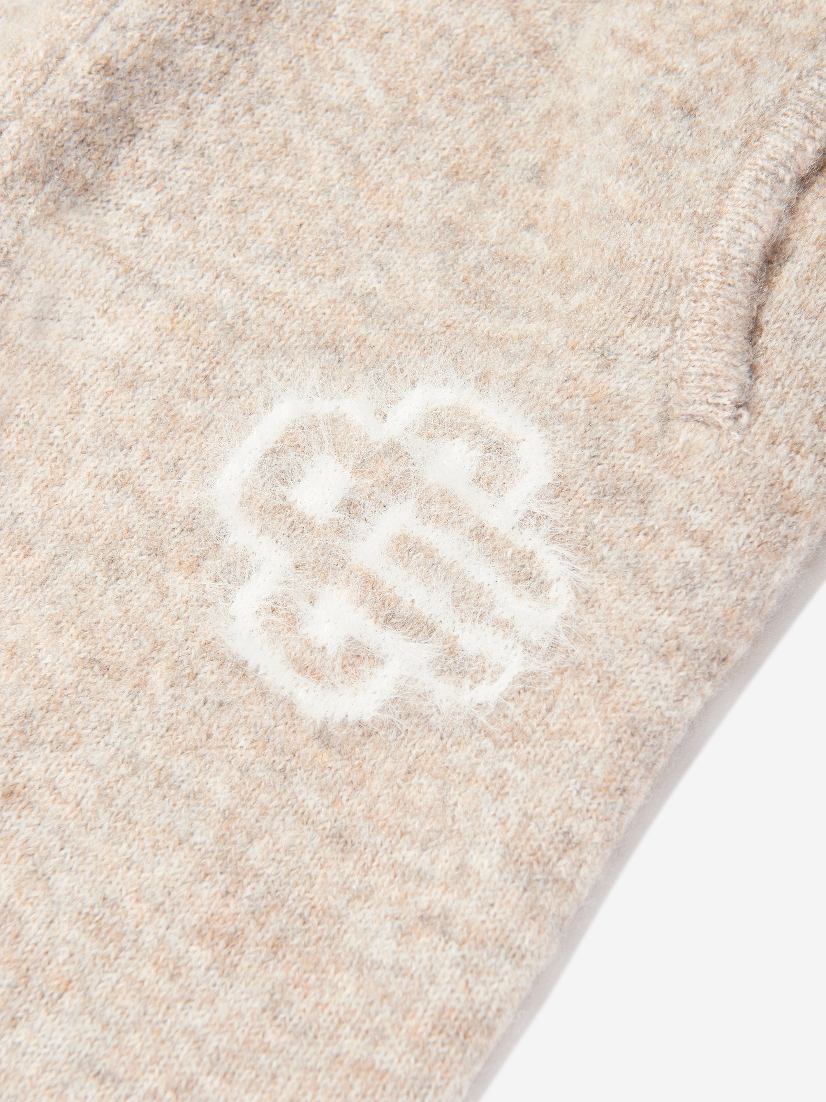 The Couture Club Kids Fluffy Knit Emblem Joggers in Beige Sale 2025 Unisex