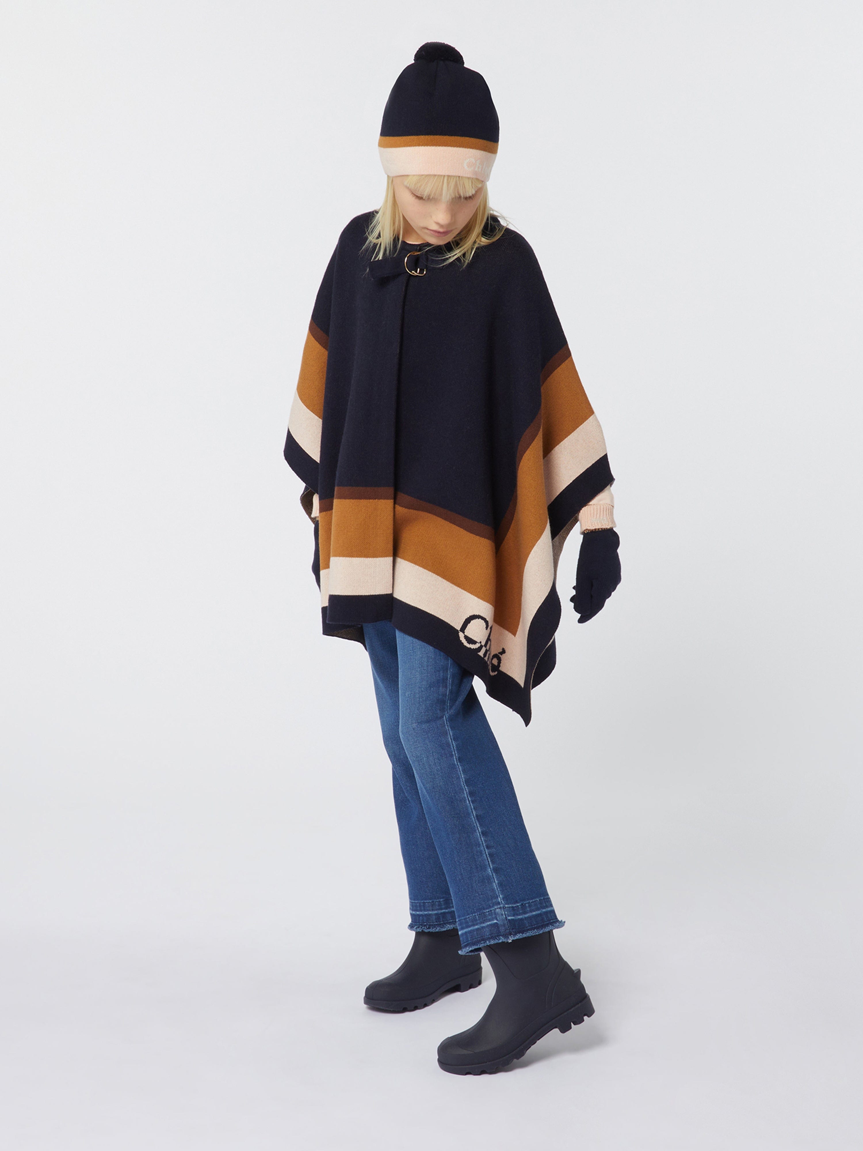 Chlo¨¦ Girls Knitted Bobble Hat in Navy Low Cost