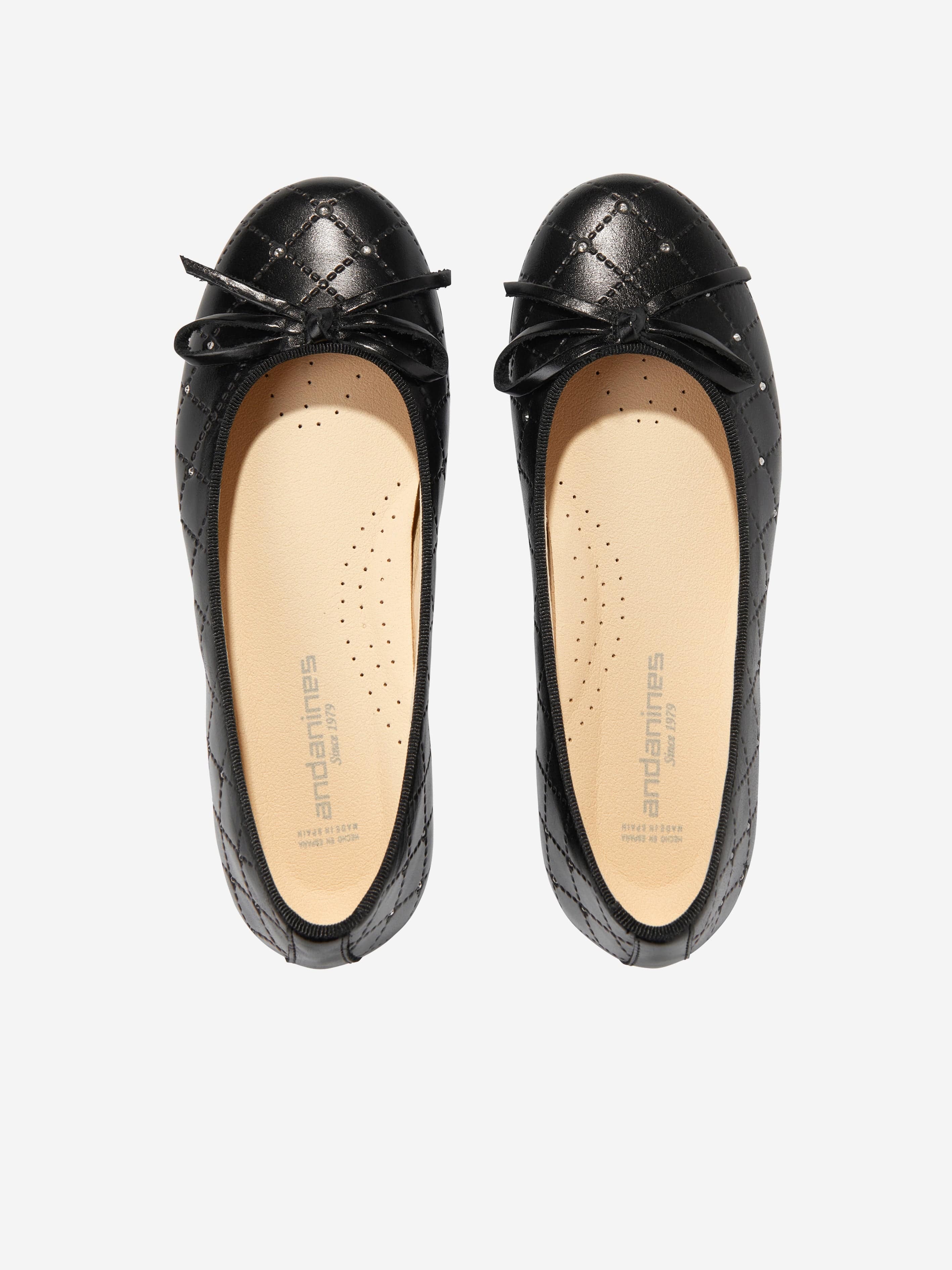 Andanines Girls Leather Ballerinas in Black Discount Reliable