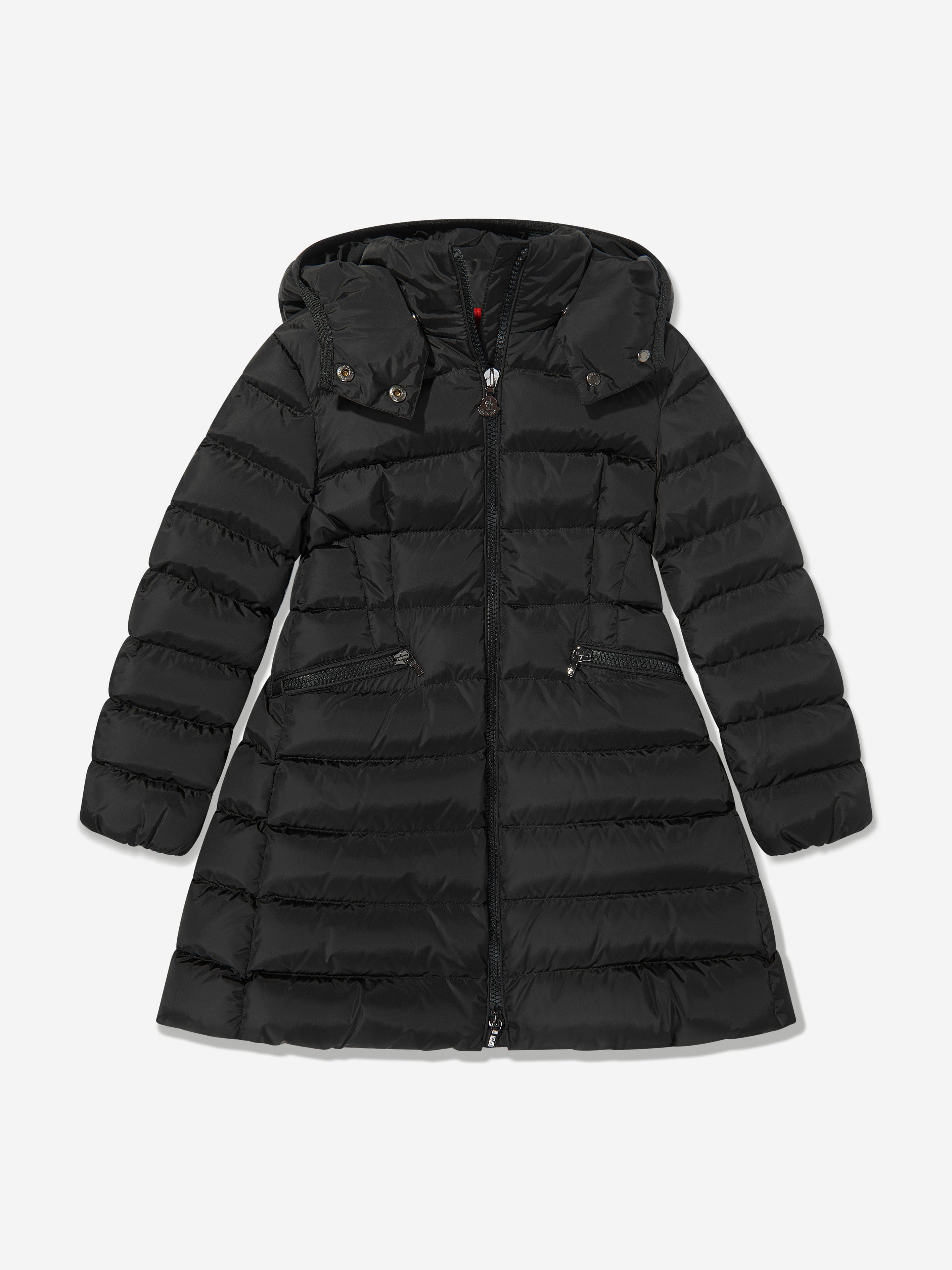 Moncler Enfant Girls Down Padded Charpal Long Coat in Black Authentic For Sale