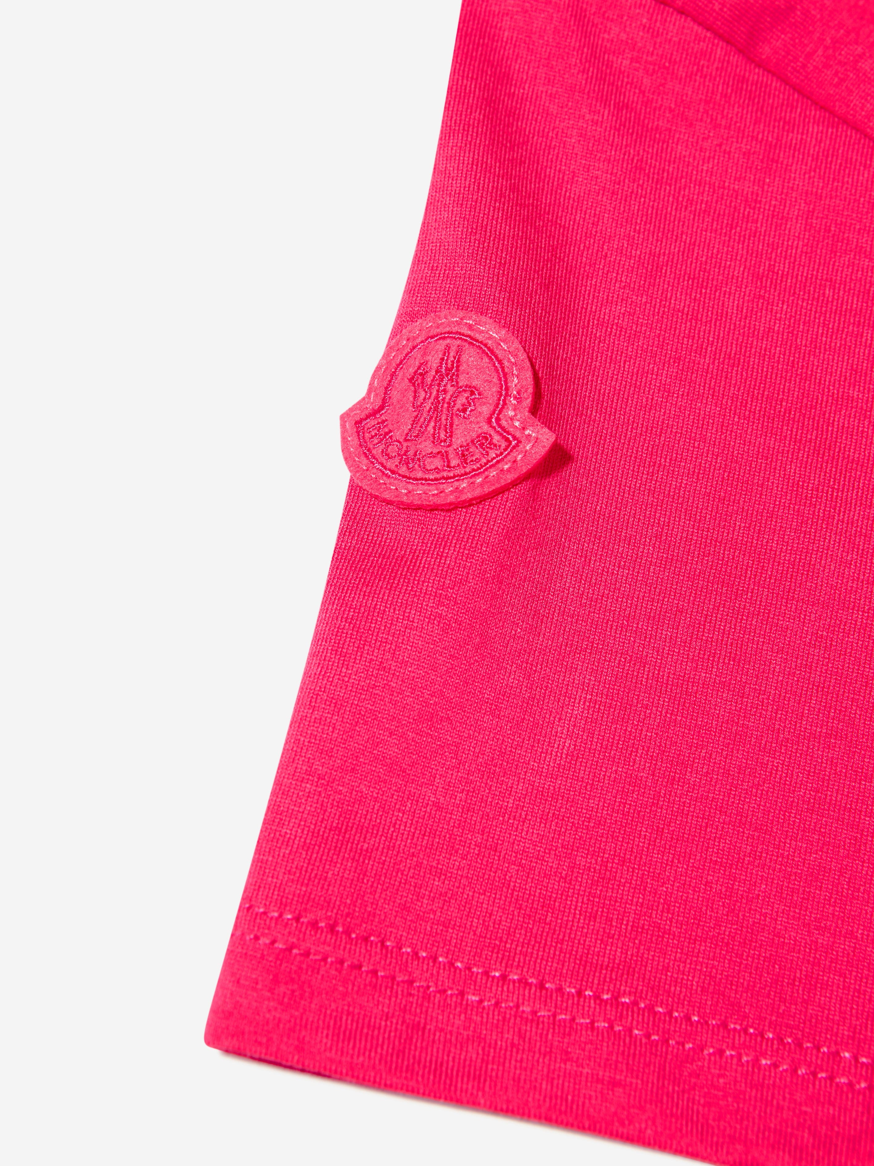 Moncler Enfant Girls Logo Print T-Shirt in Pink Free Shipping For Sale