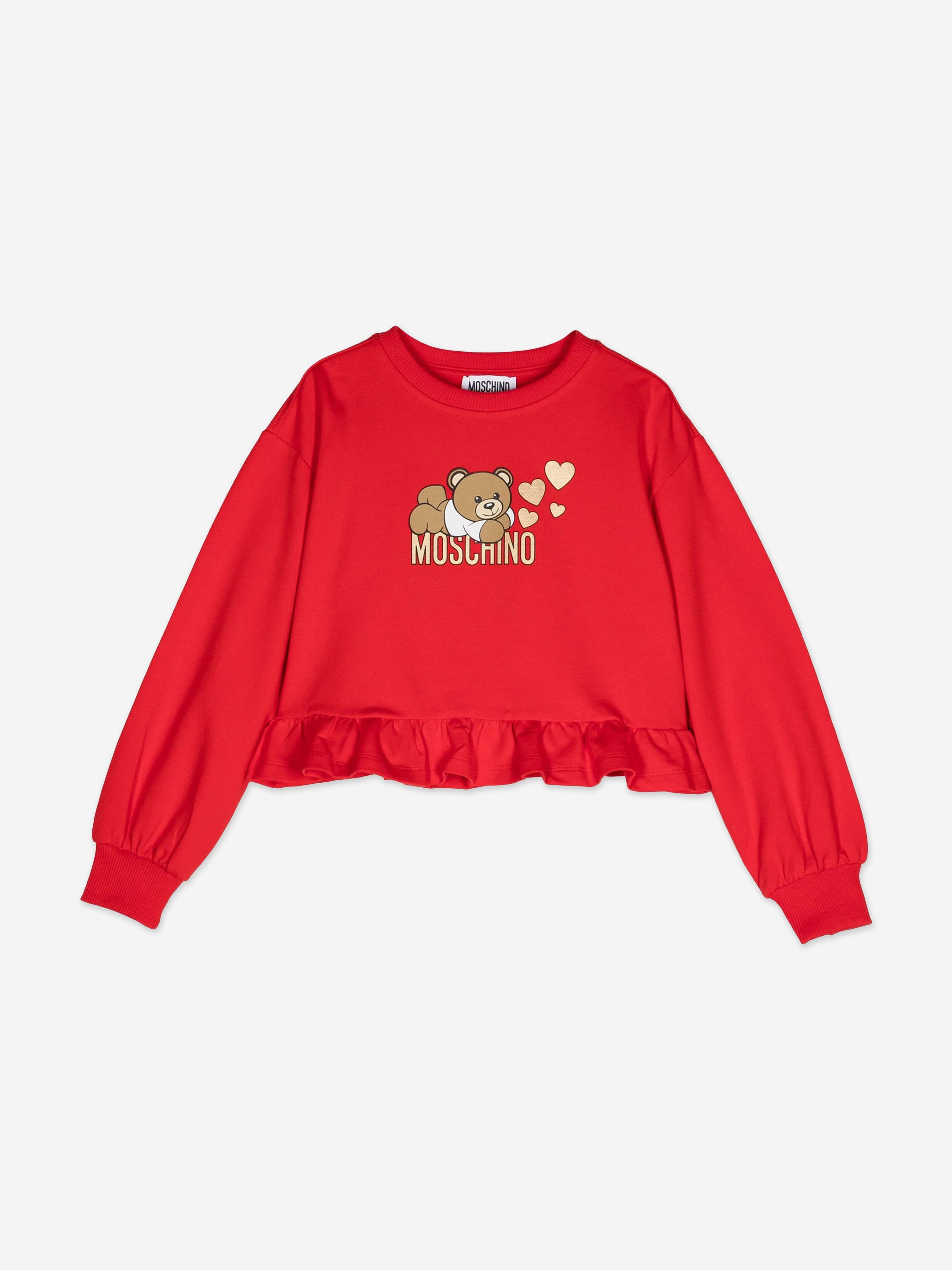Moschino Girls Teddy Bear Logo Sweatshirt in Red Clearance Store Sale Online