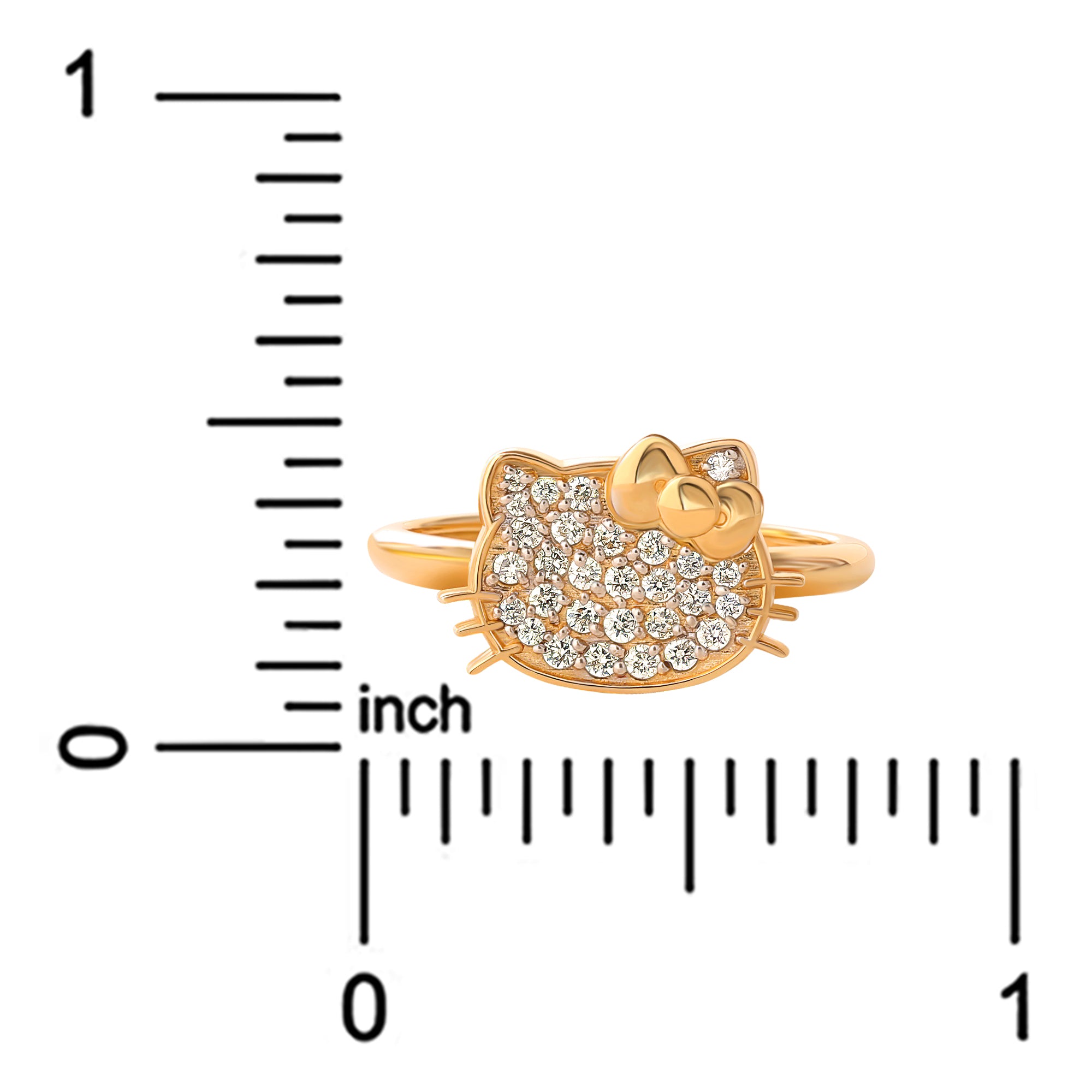 Hello Kitty 14K Yellow Gold Pav¨¦ Diamond Ring (Size 7 Only) Free Shipping Pay With Visa