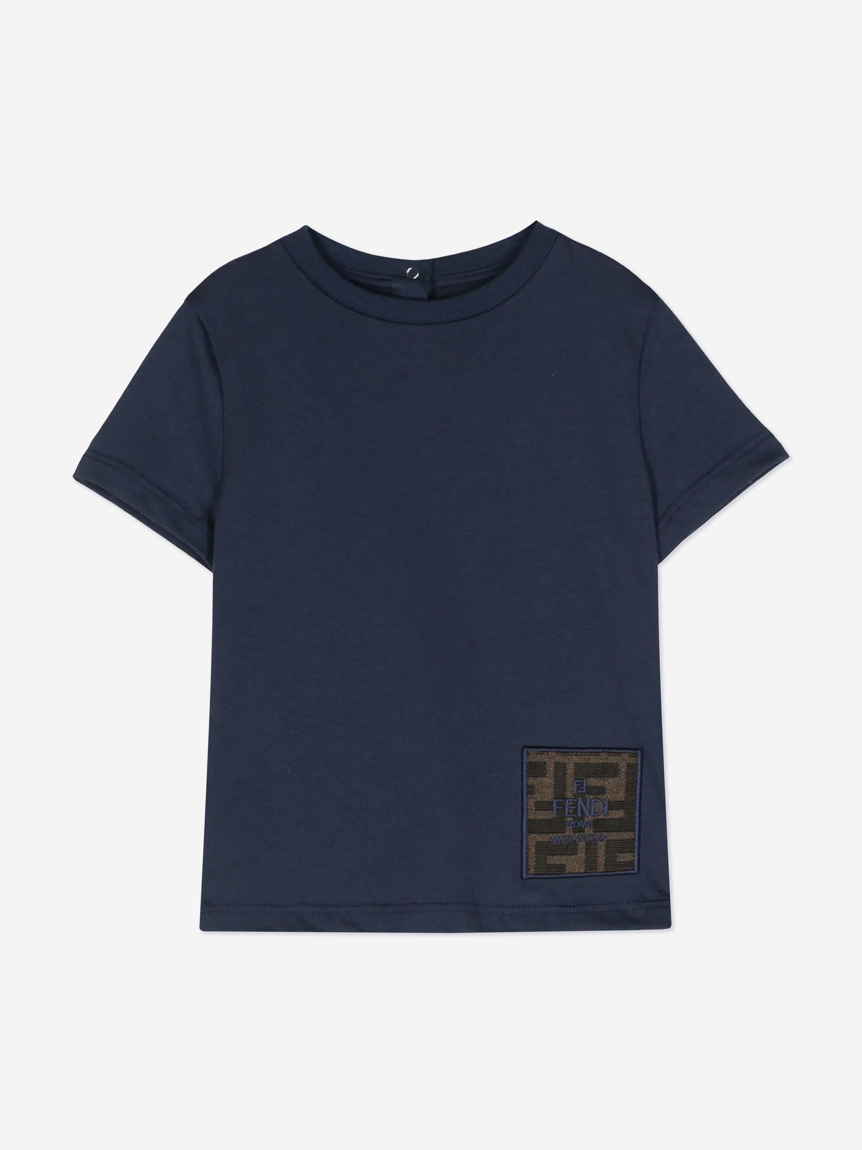 Fendi Baby FF Logo T-Shirt in Navy Low Cost
