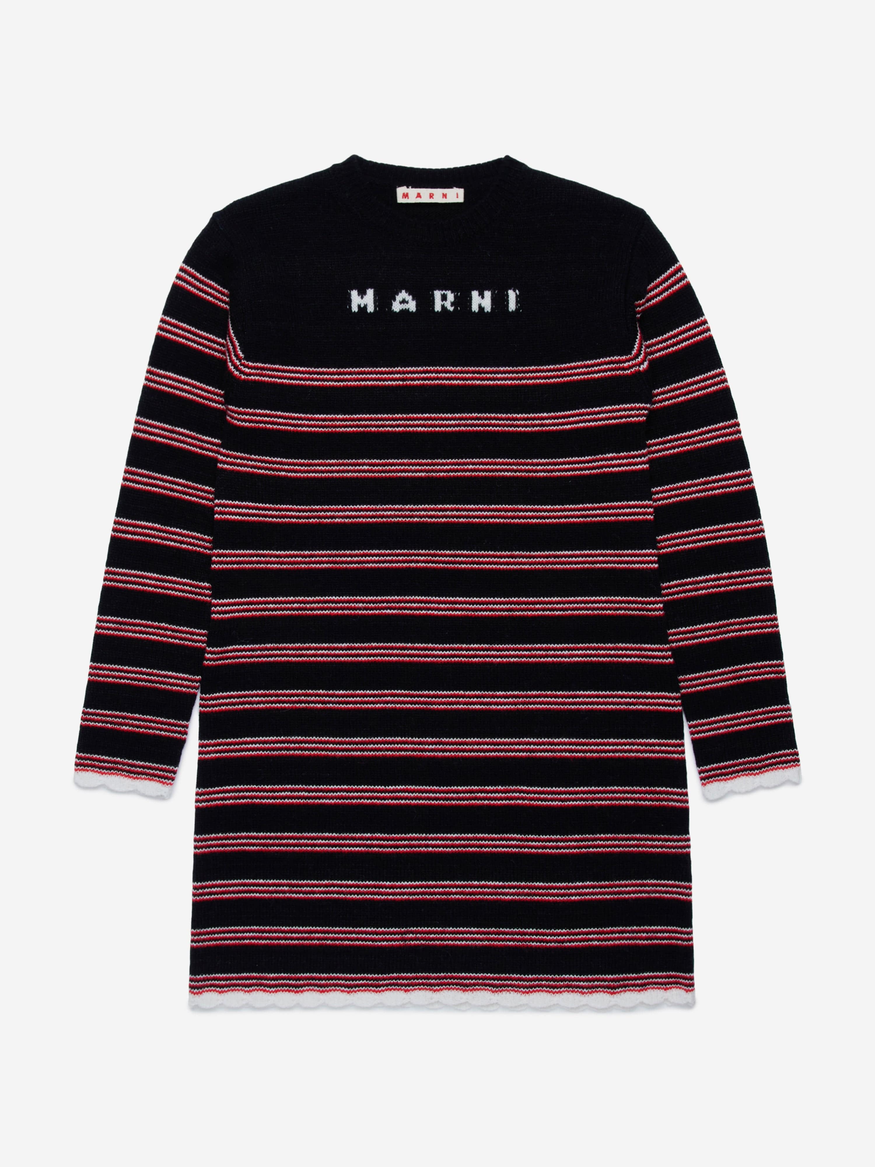 MARNI Girls Knitted Striped Dress in Black For Sale Wholesale Pice