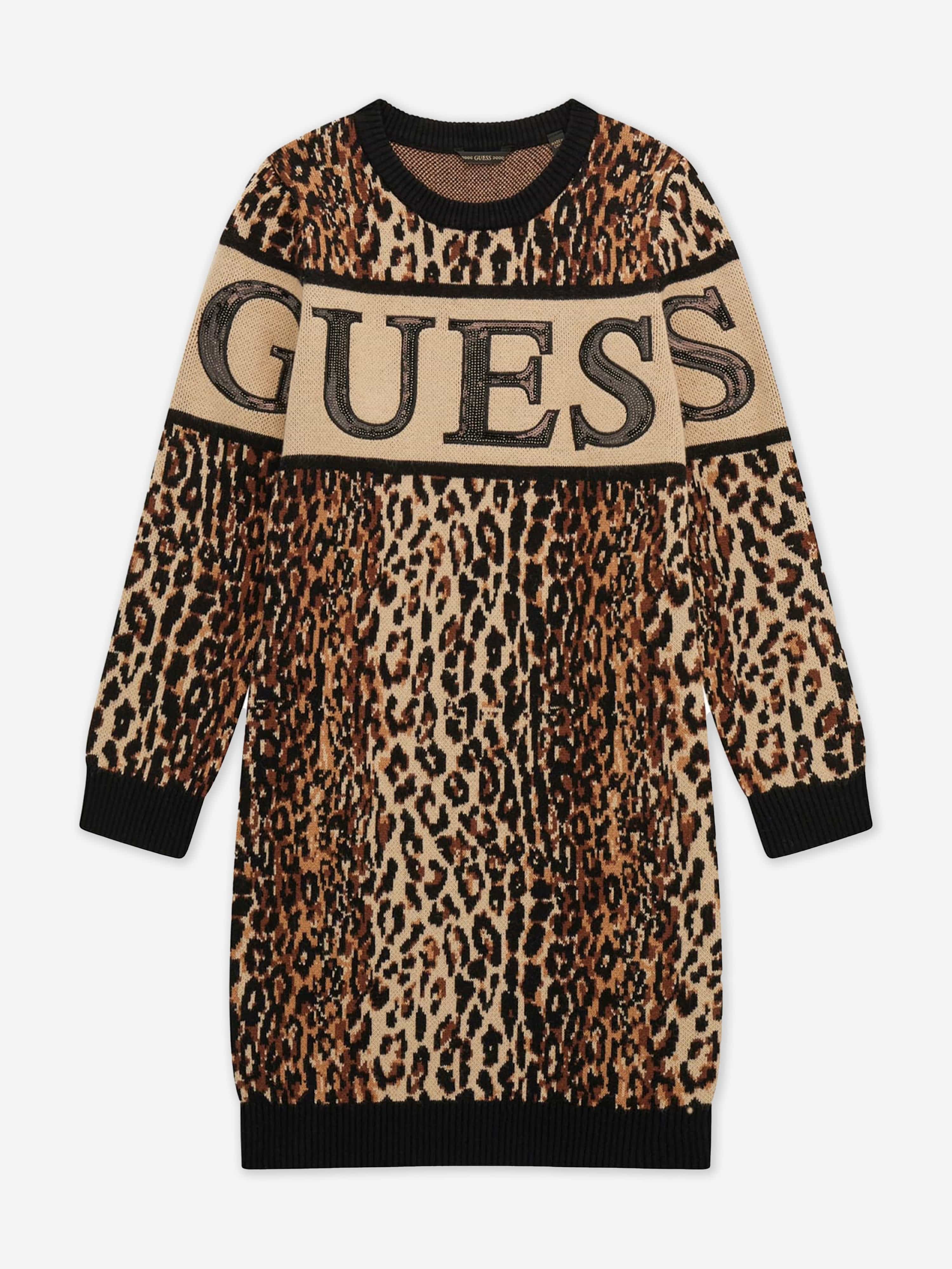 Guess Girls Leopard Print Sweater Dress in Brown Best Pices For Sale