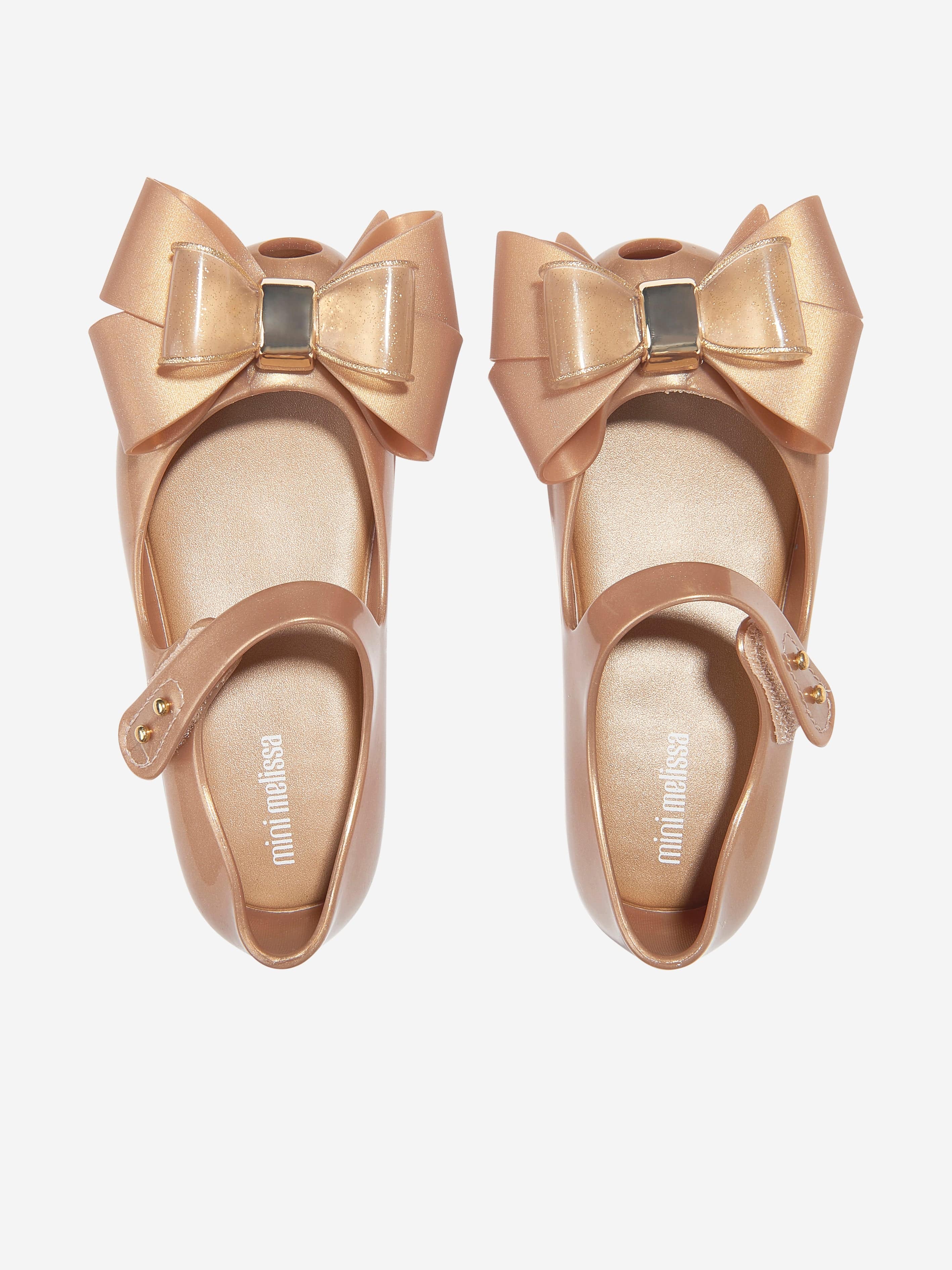Mini Melissa Girls Mini Ultragirl Fab Bow Ballerinas in Gold With Paypal Low Pice