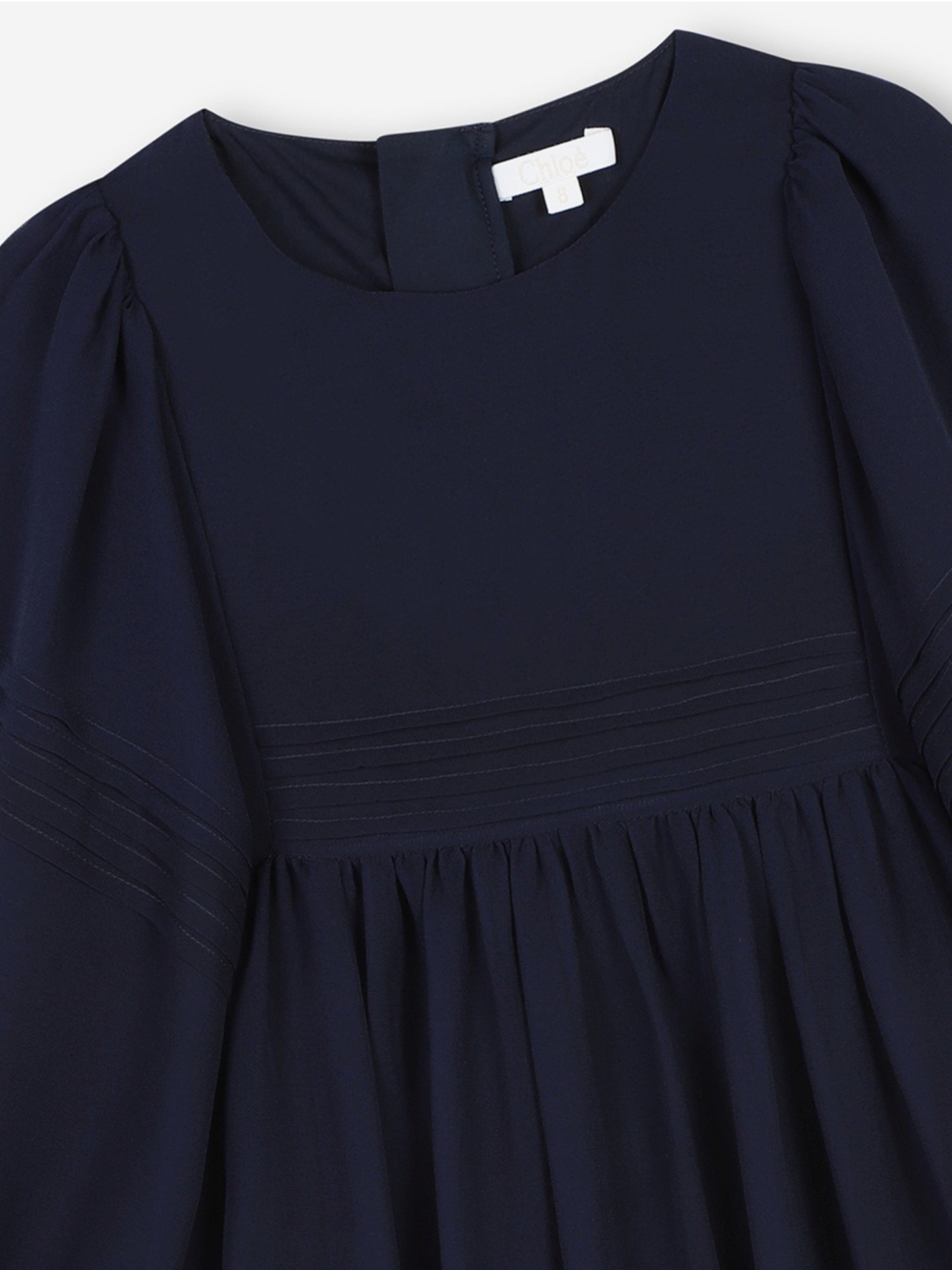 Chlo¨¦ Girls Silk Embroidered Dress in Navy Outlet Low Shipping Fee