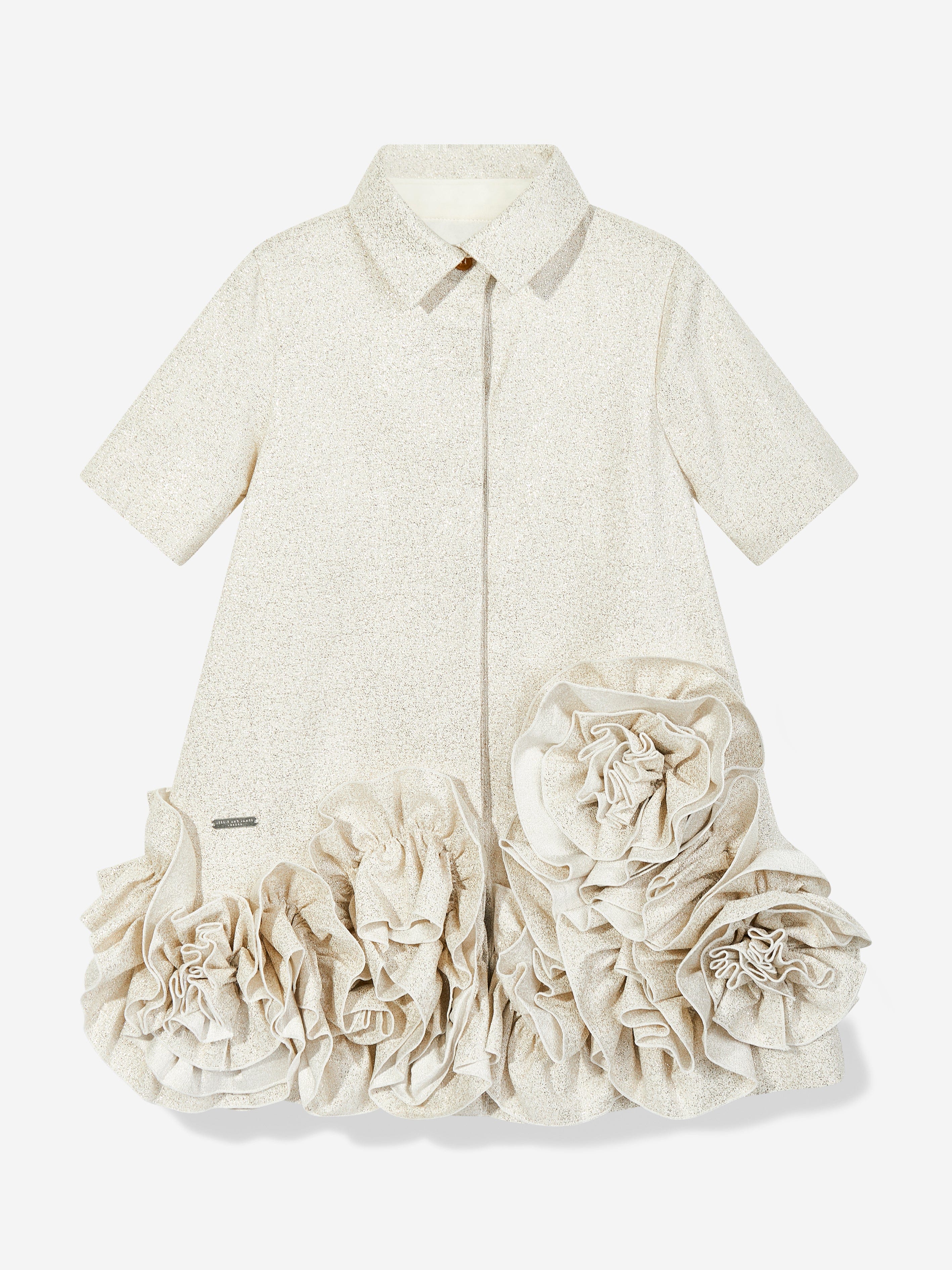 Jessie And James Girls Dream On Frilly Flower Dress in Gold Discount Cheapest