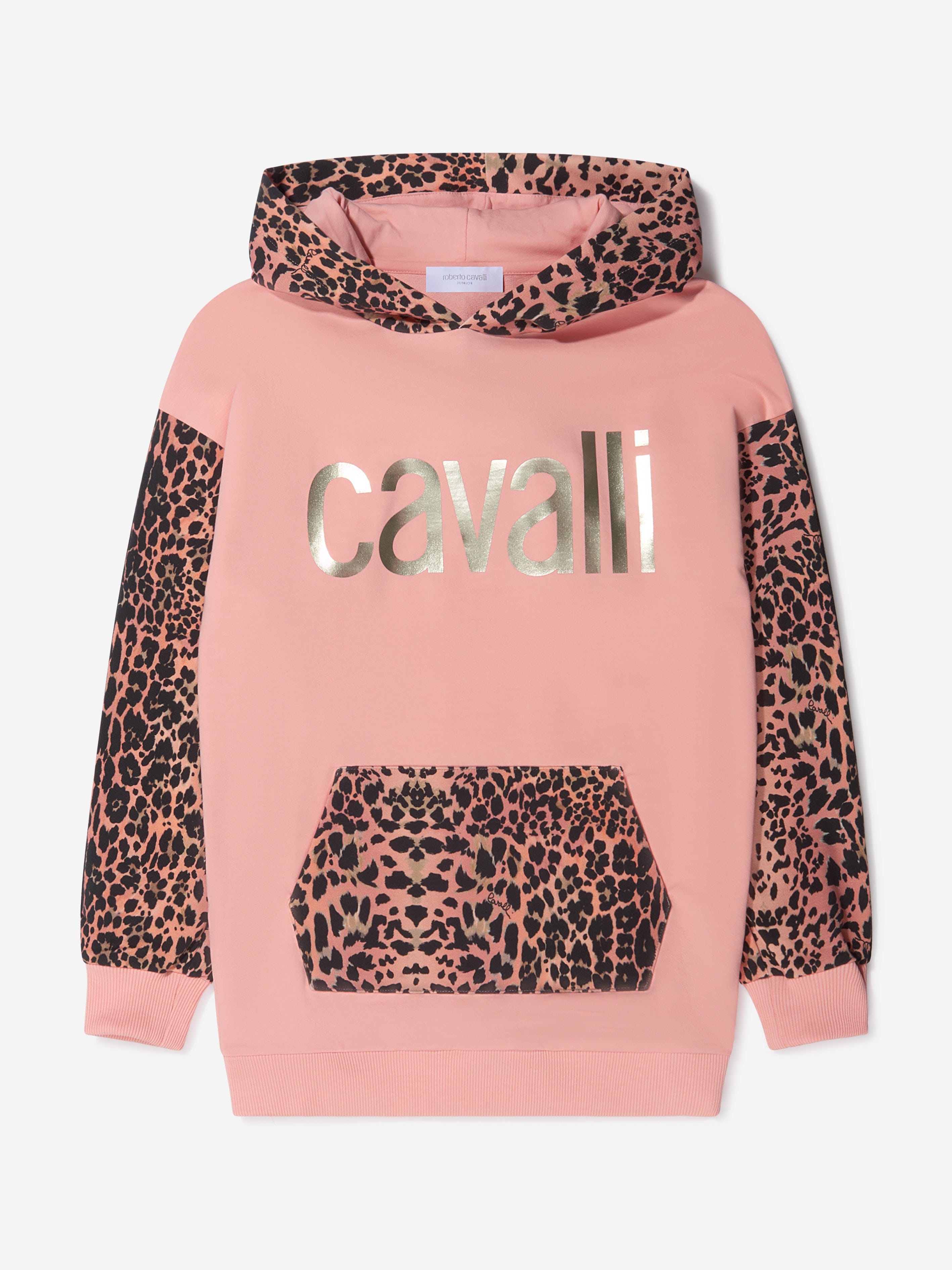 Roberto Cavalli Girls Cotton Leopard Print Logo Hoodie Best Sale For Sale