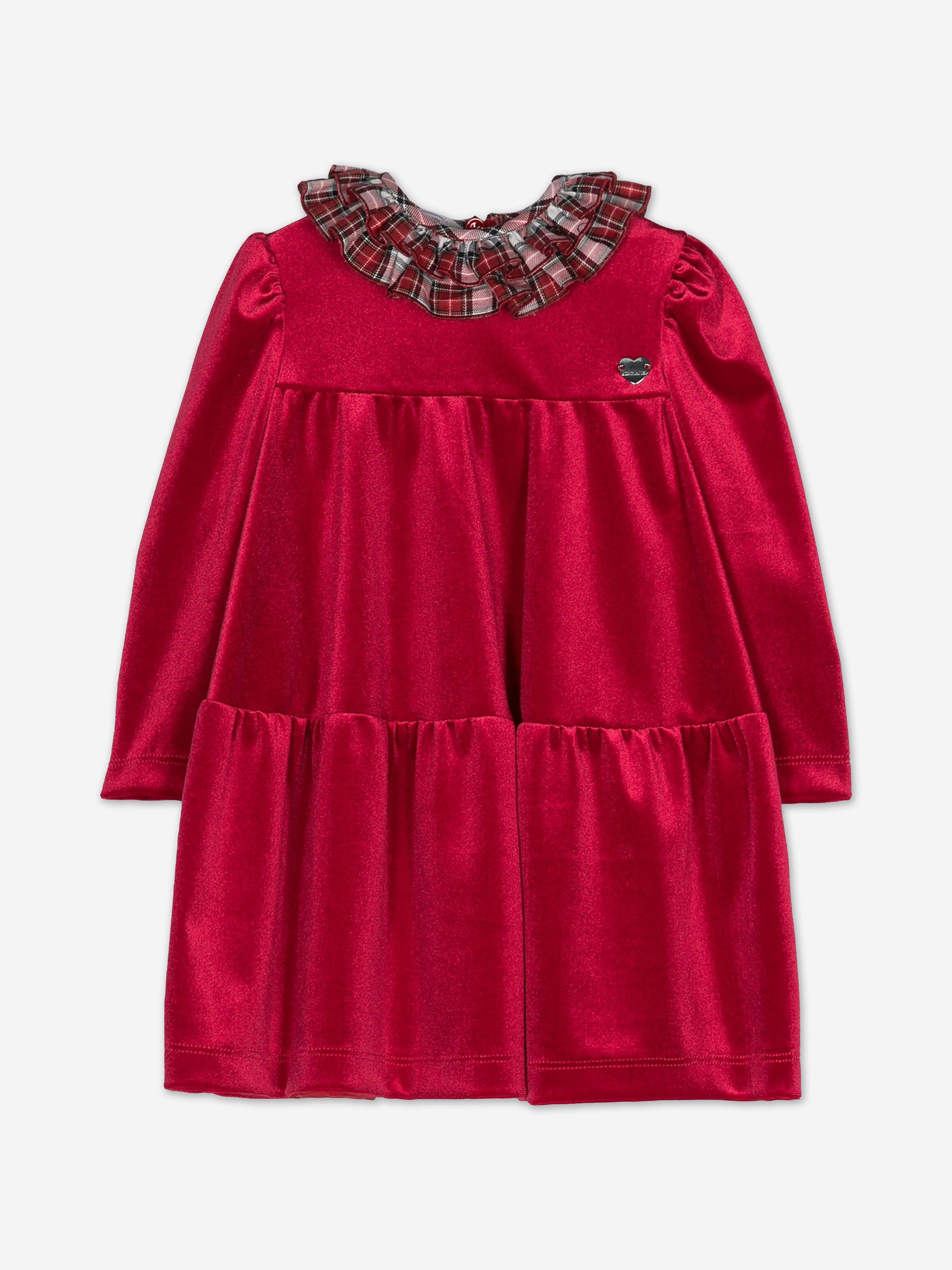 Monnalisa Baby Girls Dress With Tartan Collar in Red Free Shipping Fast Delivery