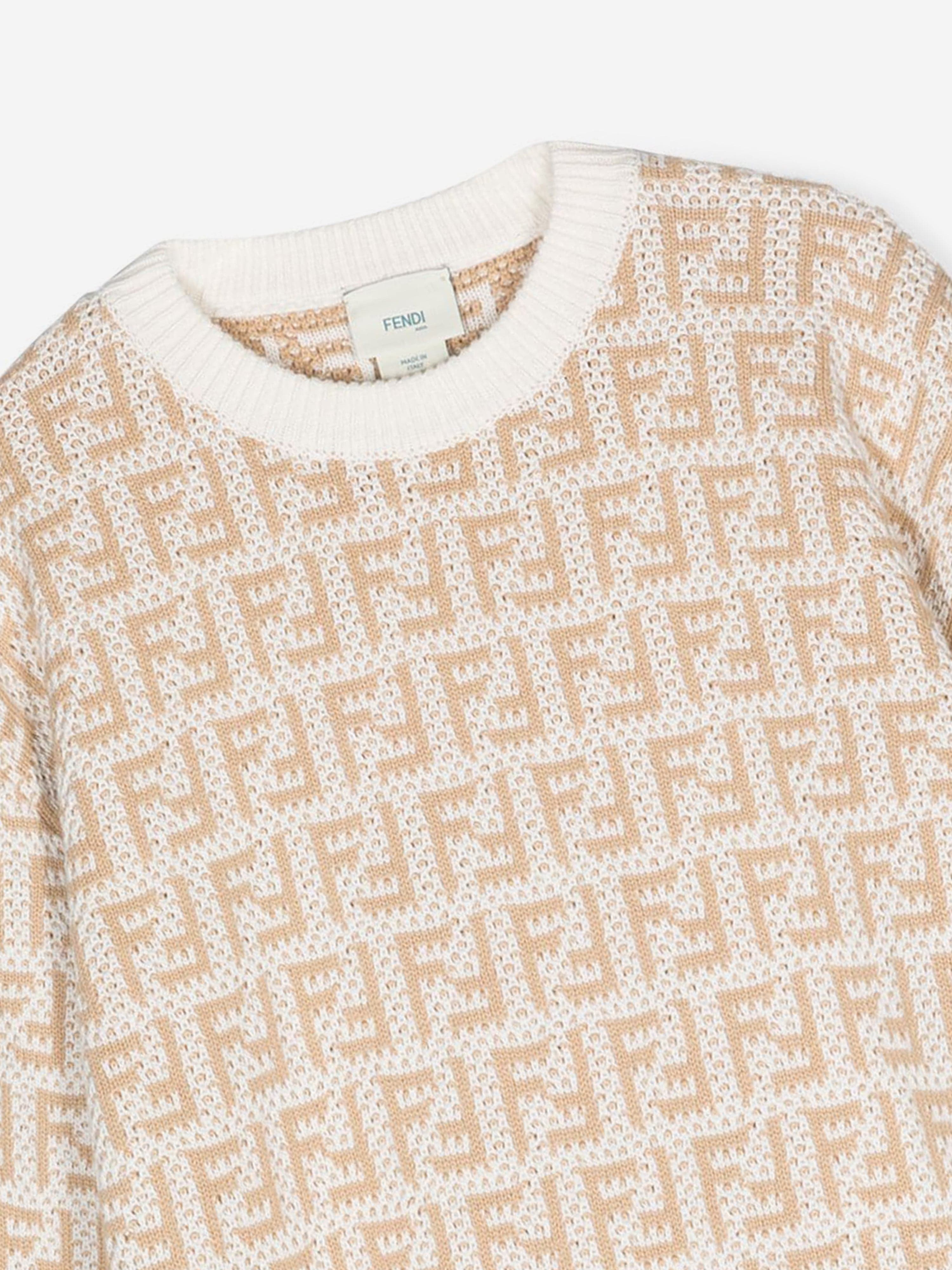 Fendi Kids FF Logo Jumper In Beige Marketable Cheap Pice