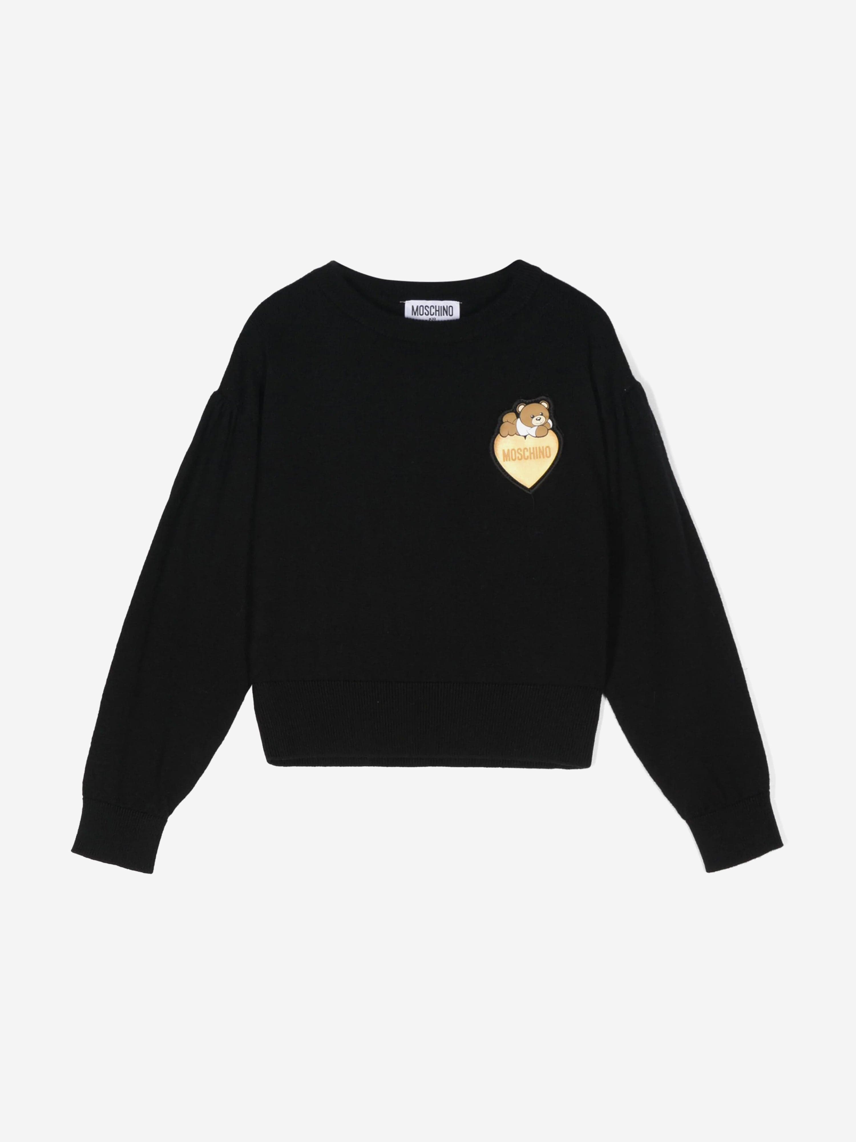 Moschino Girls Bear Heart Logo Jumper in Black Clearance Store Cheap Online