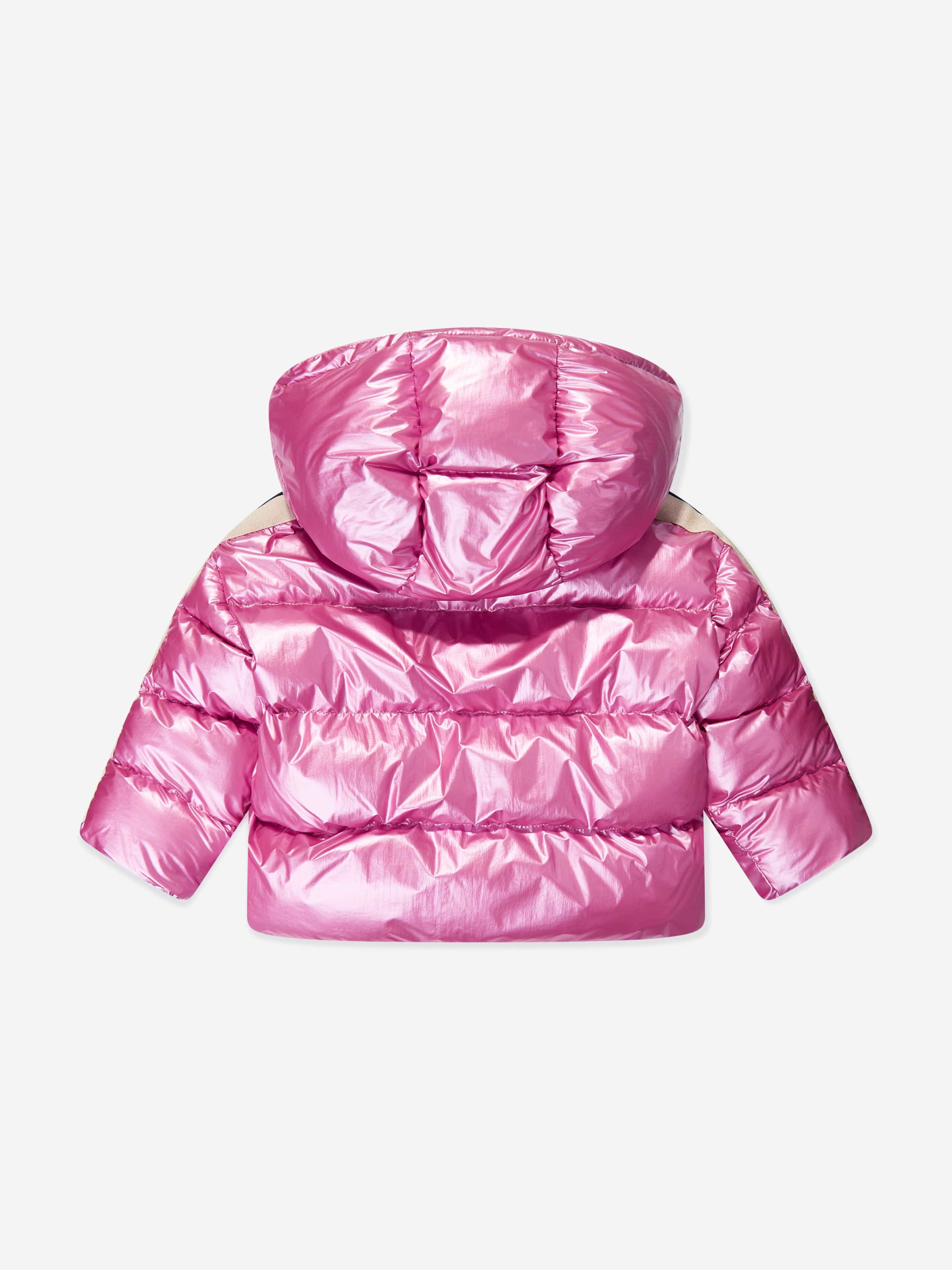 Palm Angels Girls Shiny Track Hooded Puffer Jacket in Pink Outlet For Sale