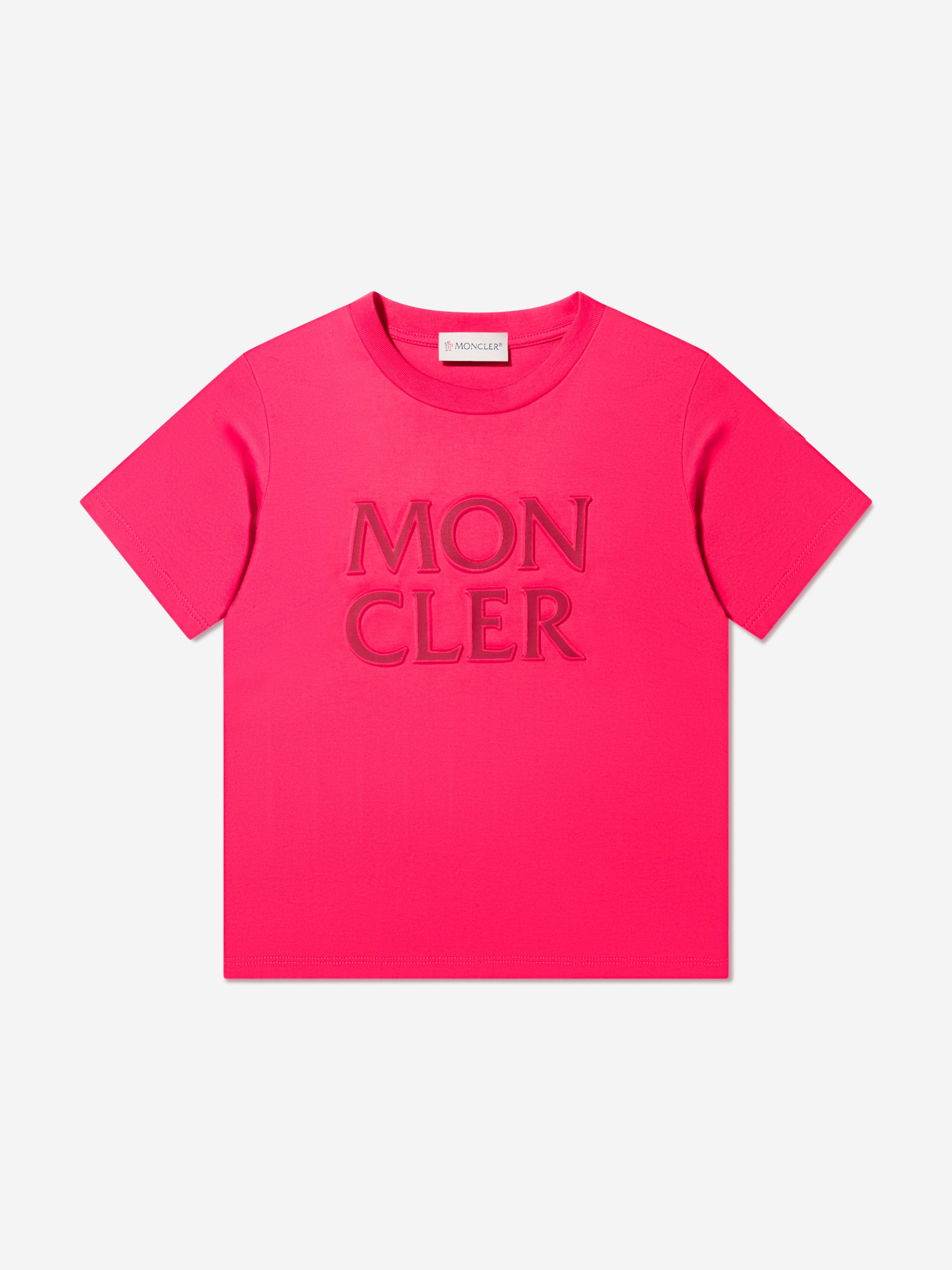 Moncler Enfant Girls Logo Print T-Shirt in Pink Free Shipping For Sale