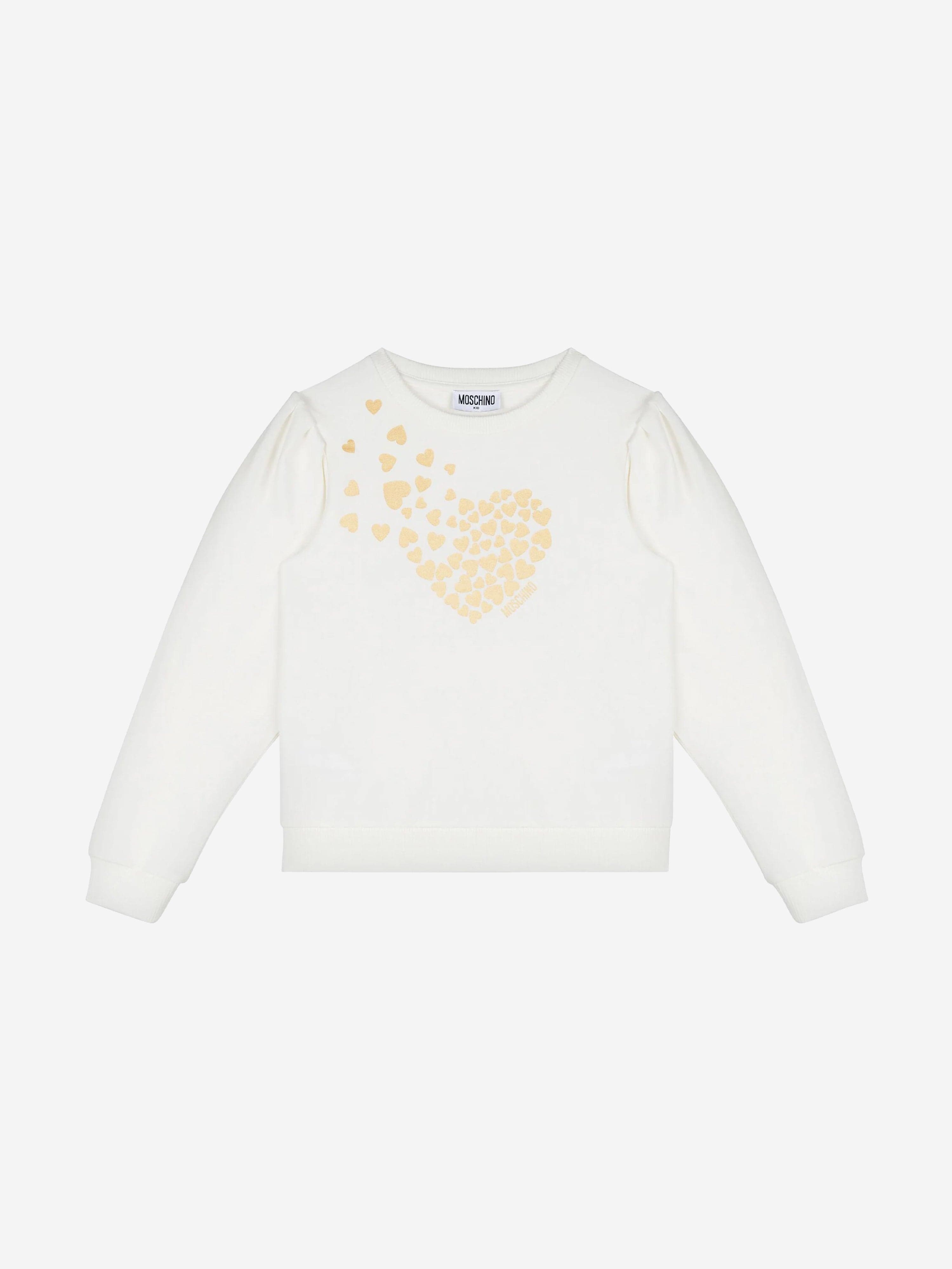 Moschino Girls Heart Logo Sweatshirt in Ivory Low Pice Fee Shipping