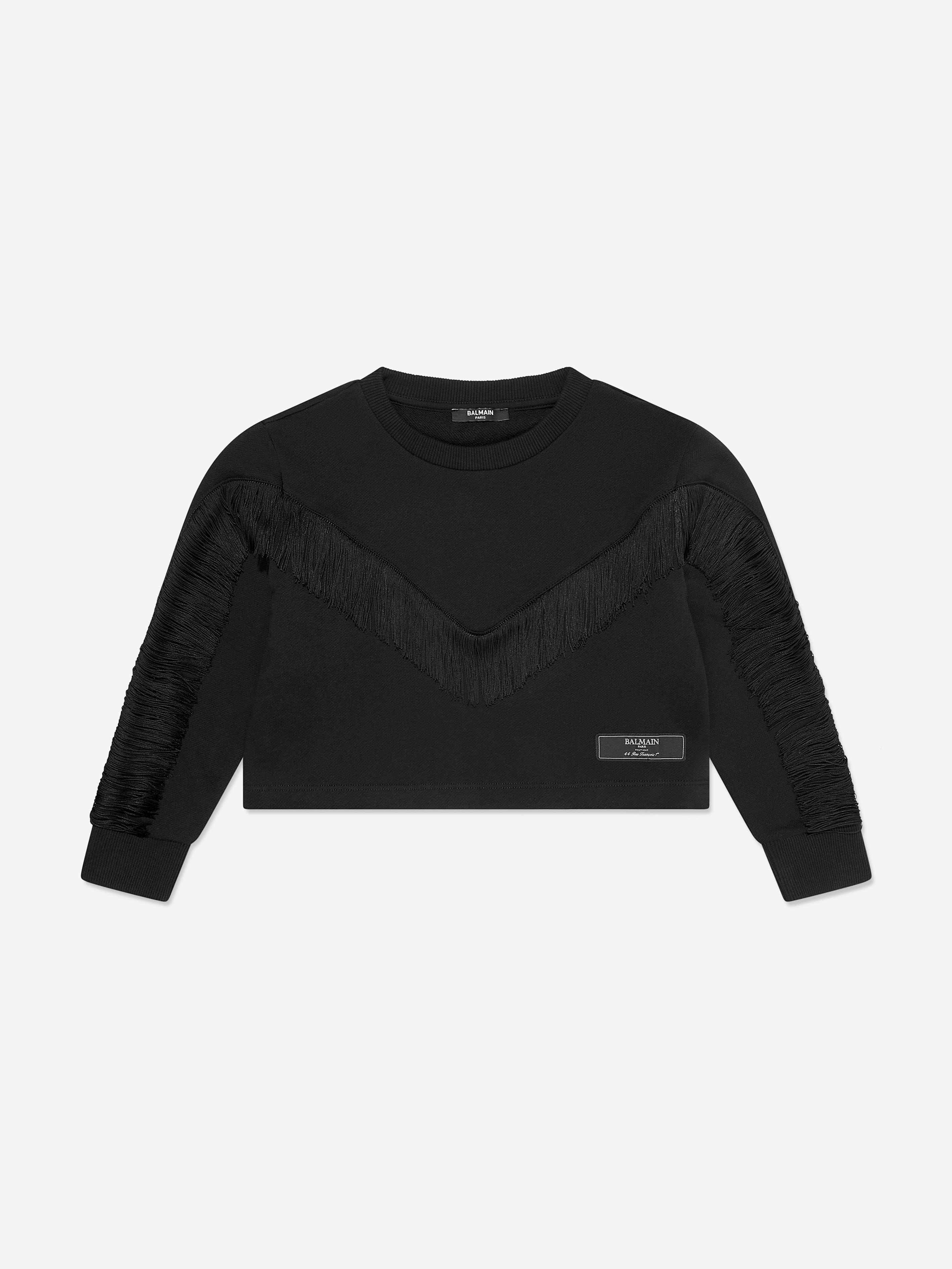Balmain Girls Fringed Sweatshirt in Black Clearance Official Site