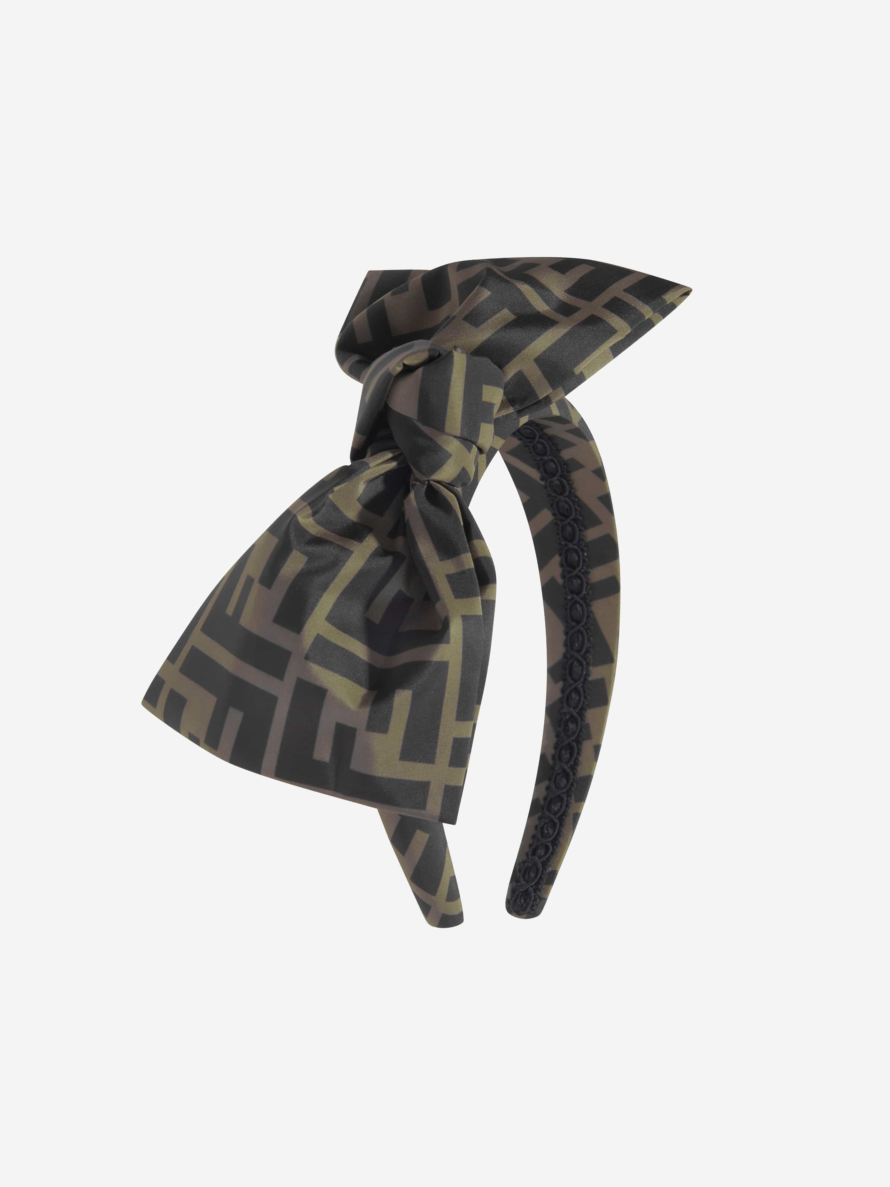 Fendi Girls FF Logo Bow Headband in Brown Free Shipping Online