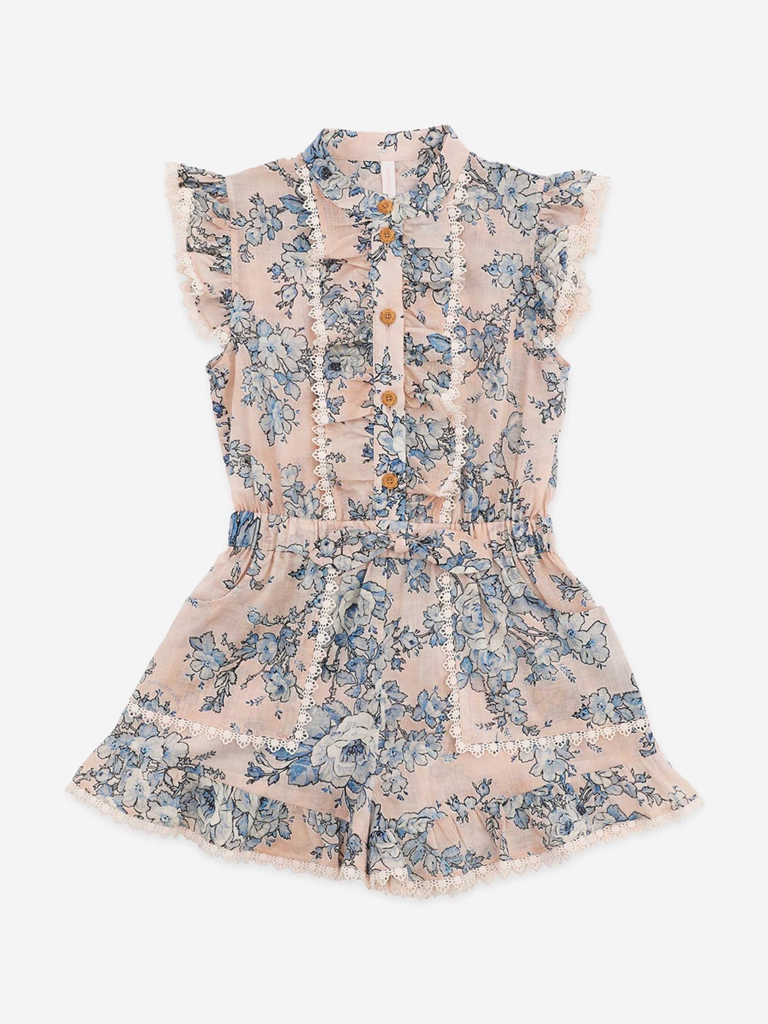 Zimmermann Girls Floral Halliday Frill Playsuit in Multicolour Discount Official Site