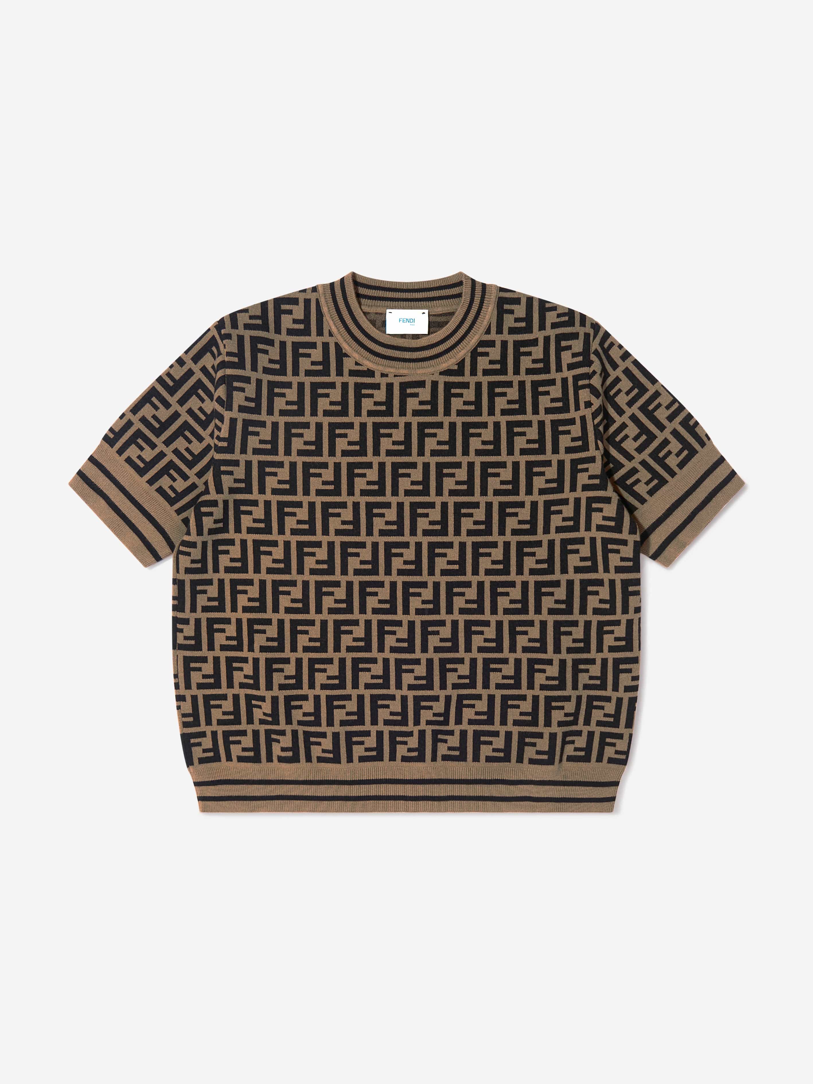 Fendi Girls FF Logo Knitted Top in Brown Free Shipping Low Shipping
