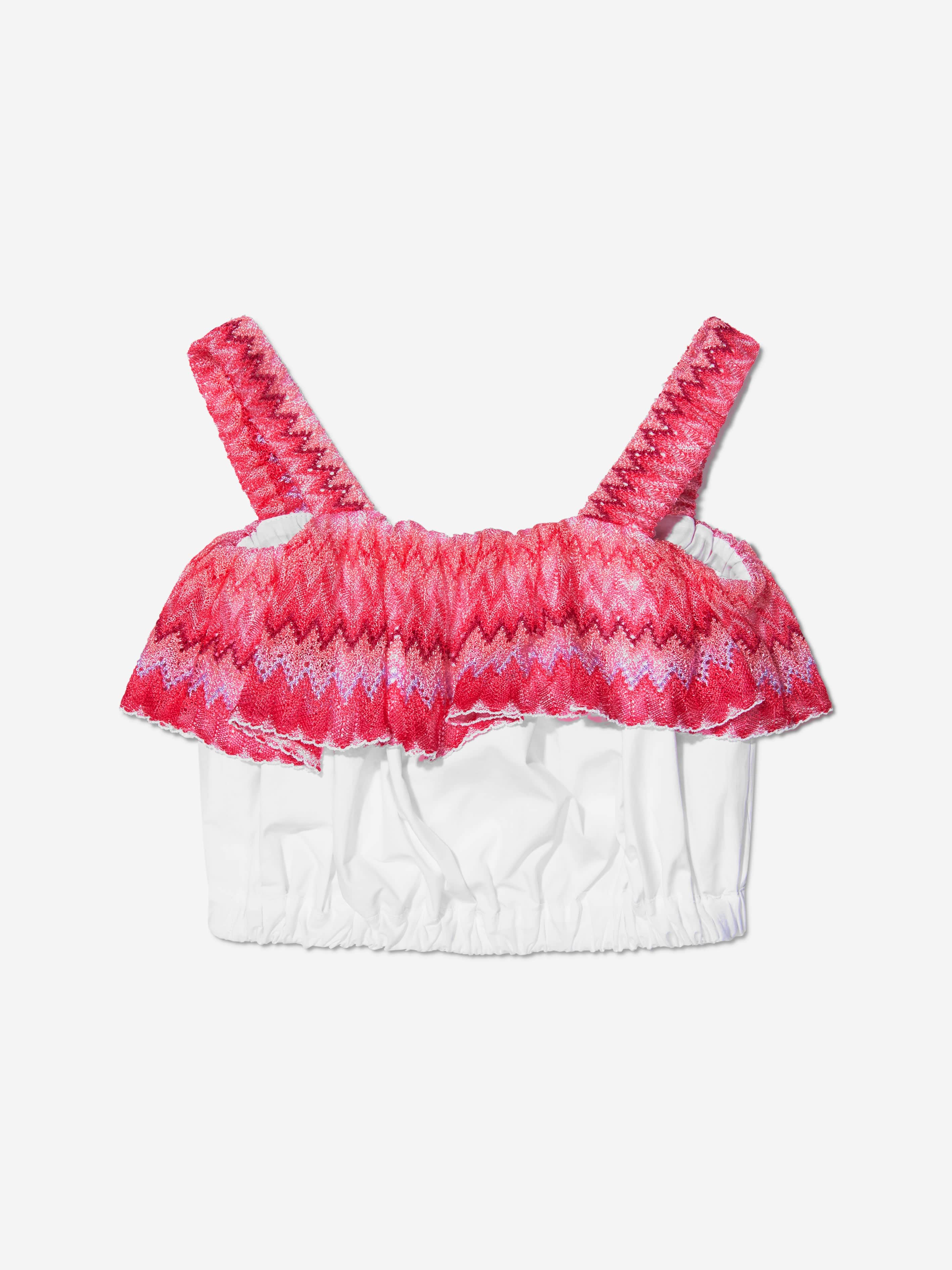 Missoni Girls Zig Zag Ruffle Trim Top in White Pay With Visa