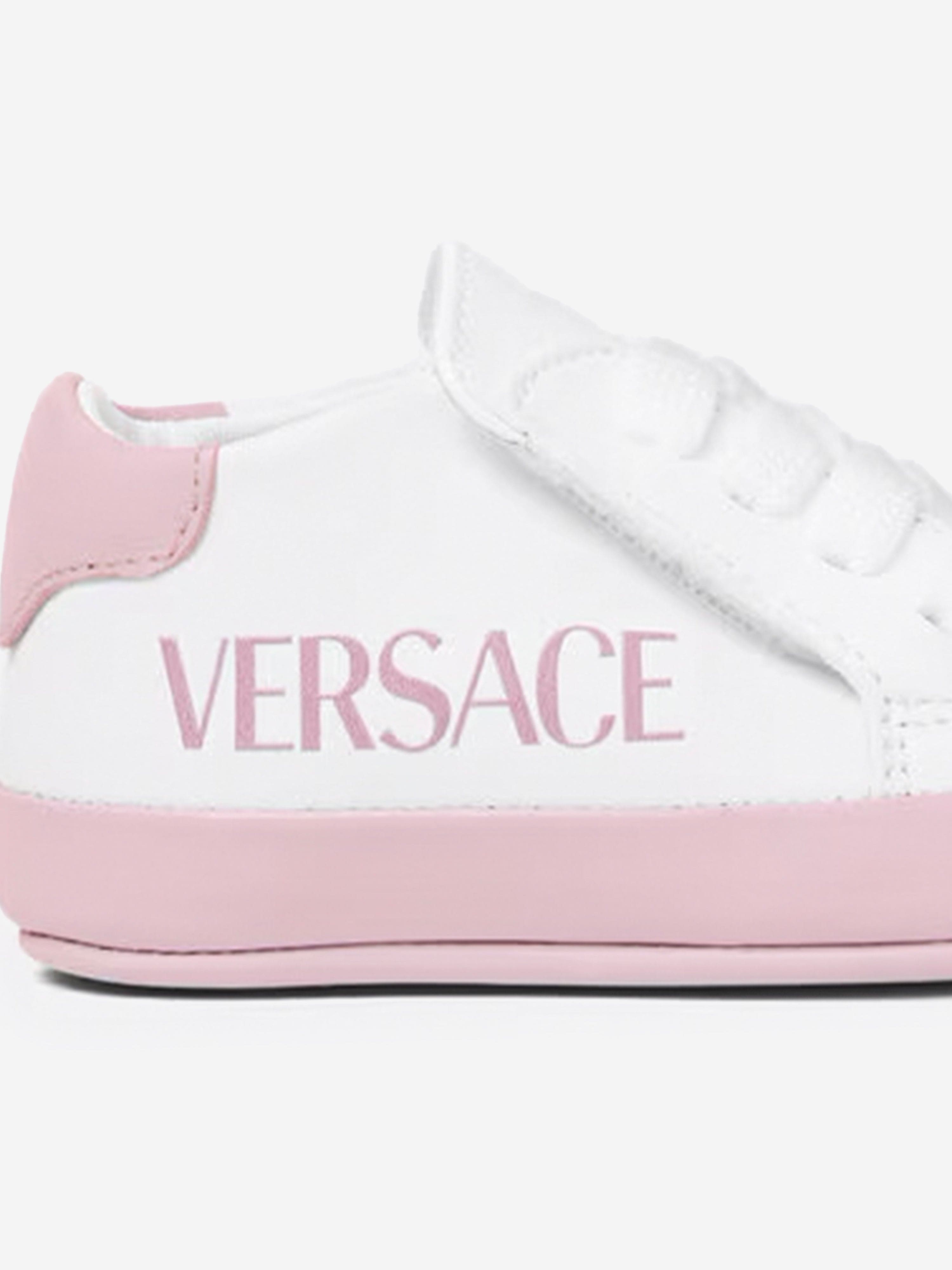 Versace Baby Girls Leather Pre Walker Trainers in White Shop For