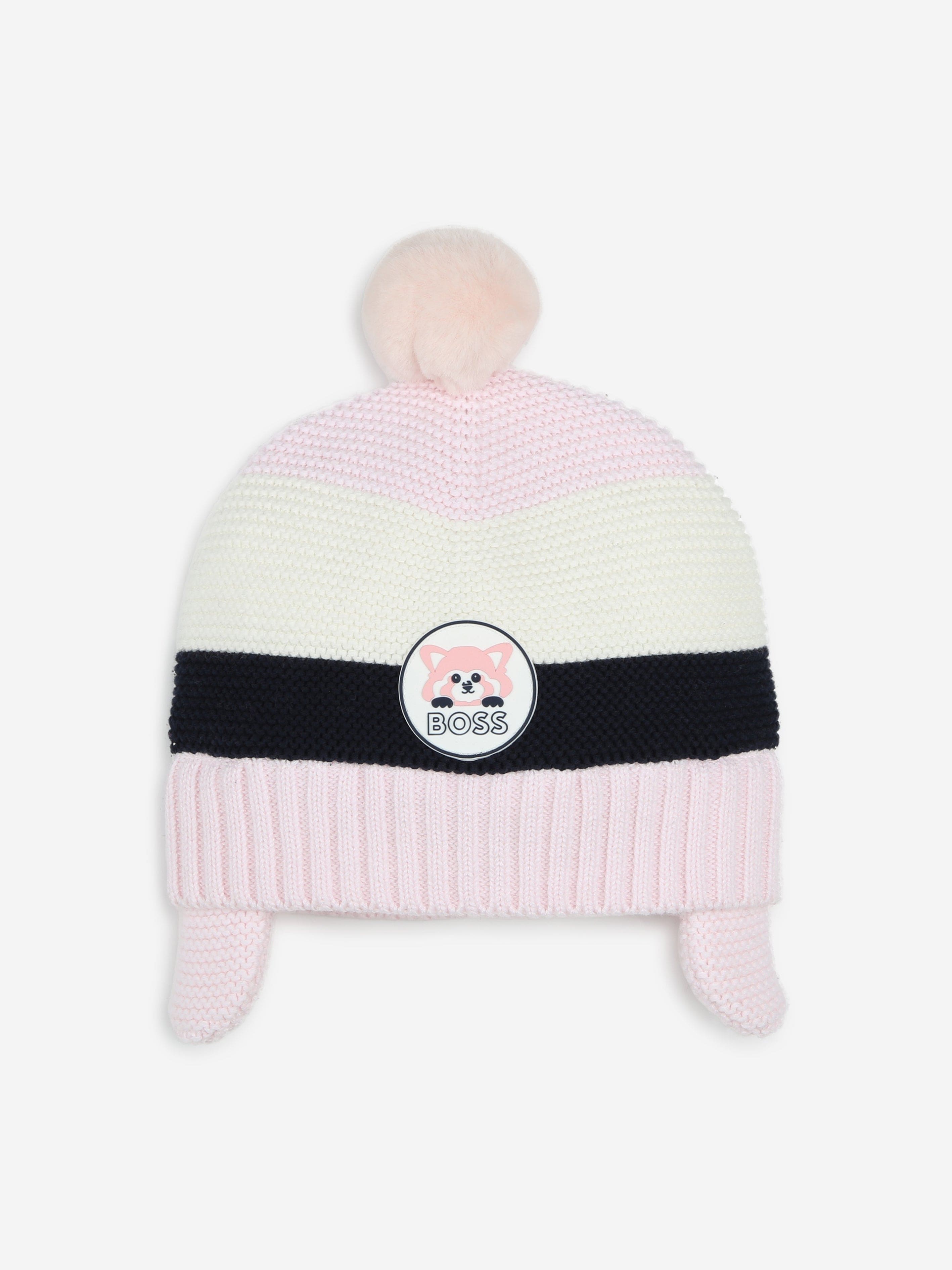 BOSS Baby Girls Pom Pom Beanie With Flaps in Pink Safe Shopping Cheap Online