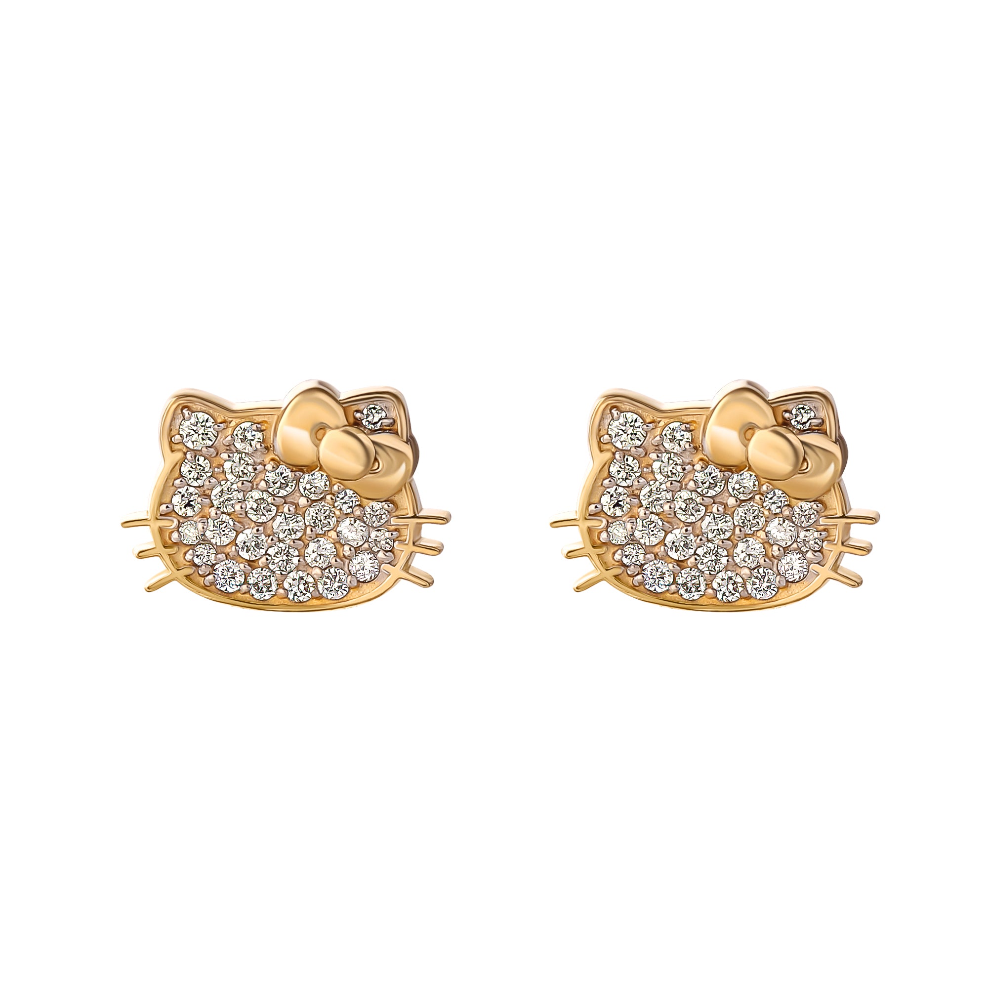 Hello Kitty 14K Yellow Gold Pav¨¦ Diamond Stud Earrings Outlet Popular