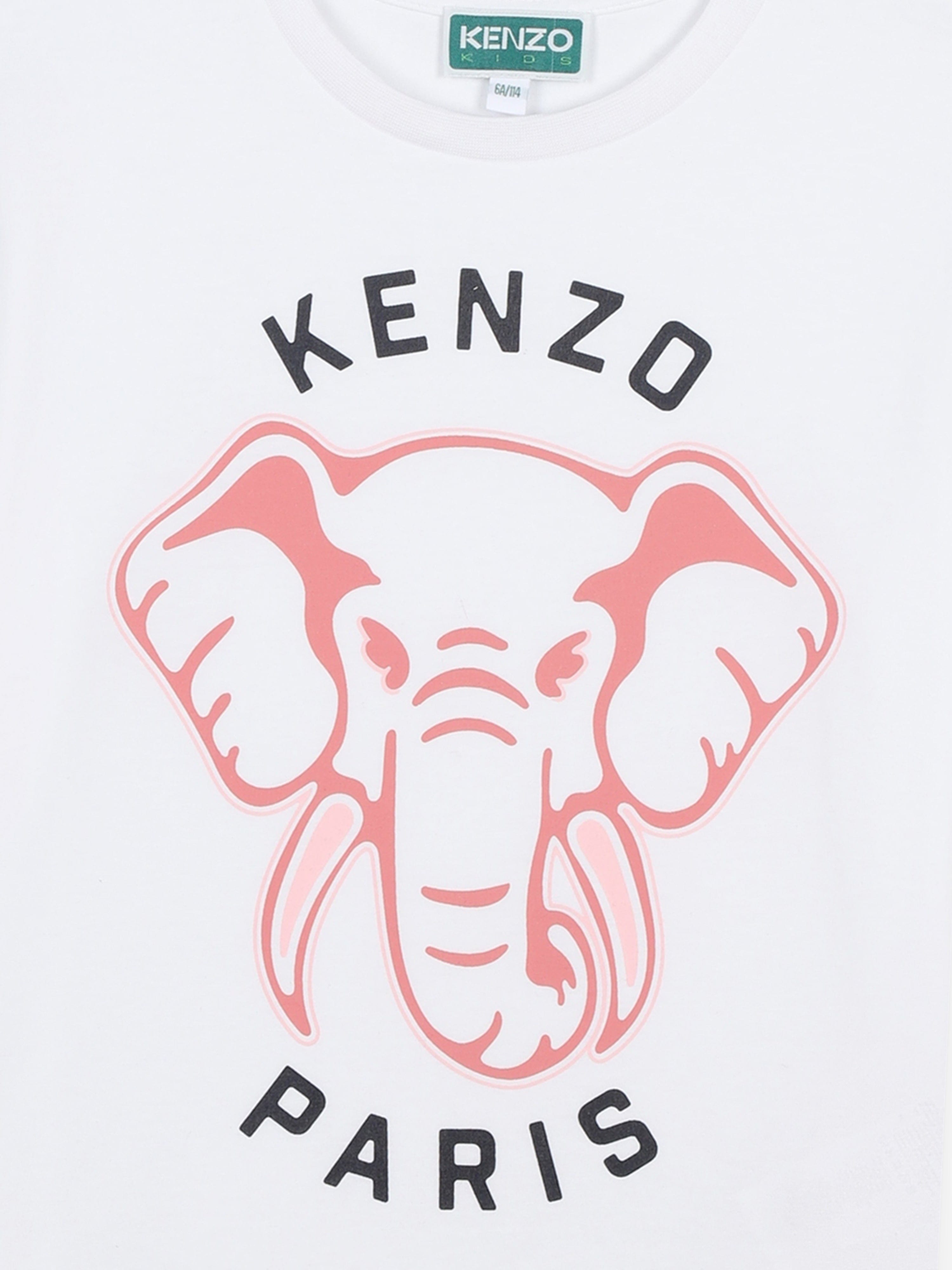 KENZO Girls Elephant Logo T-Shirt in White Marketable Cheap Pice