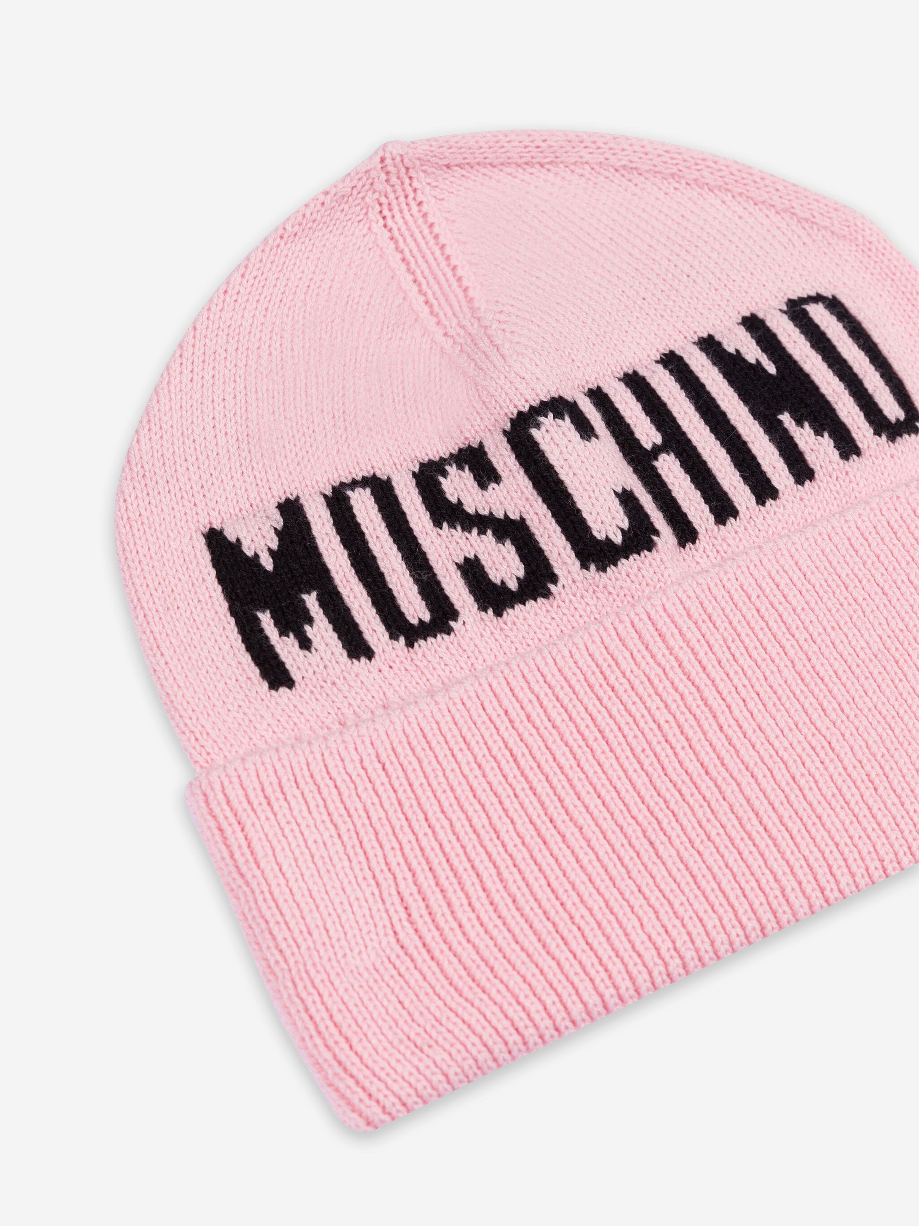 Moschino Girls Knitted Logo Beanie Hat in Pink Amazon Online