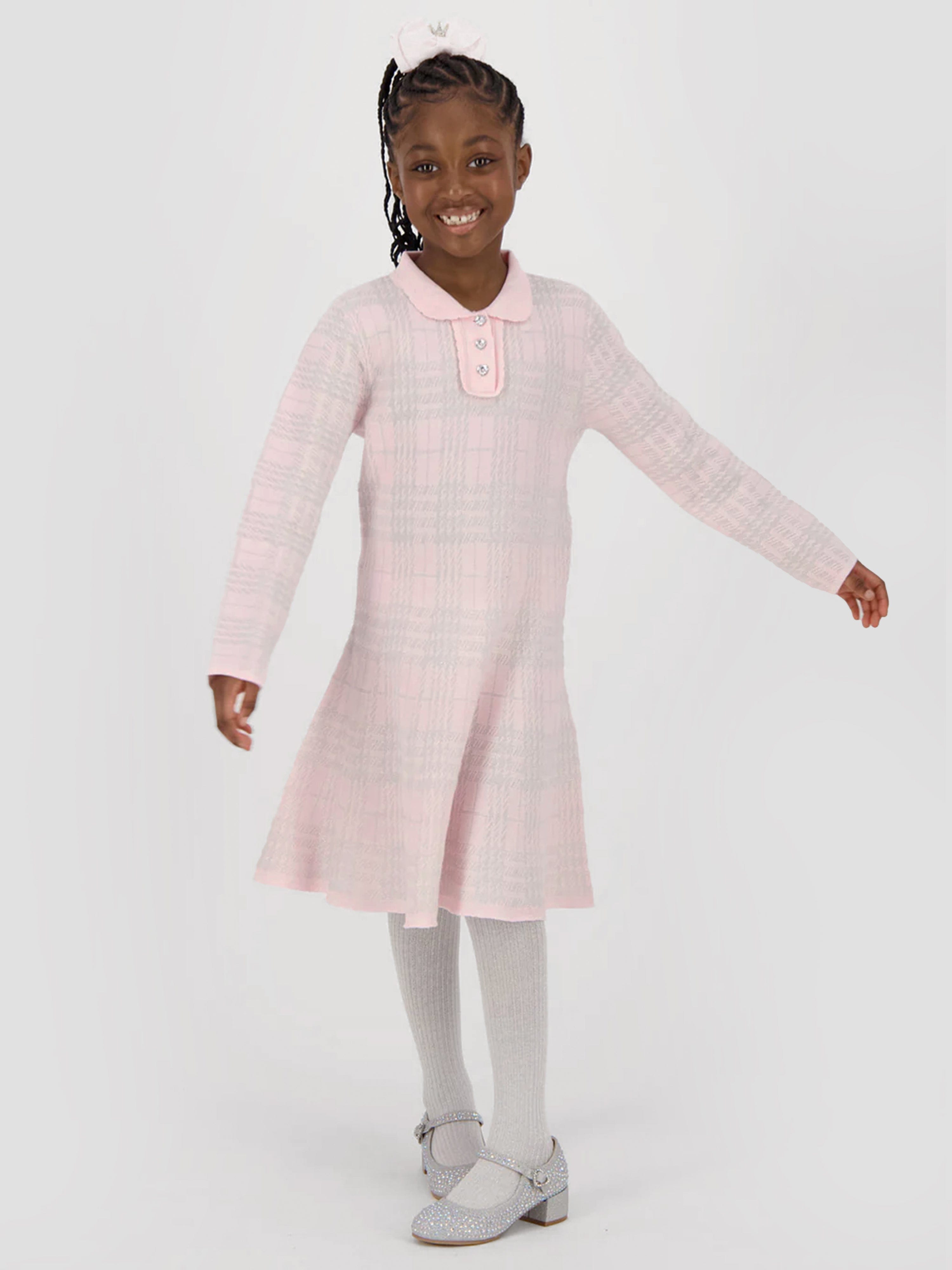 Angels Face Girls Amina Check Knitted Dress in Pink Best Sale For Sale