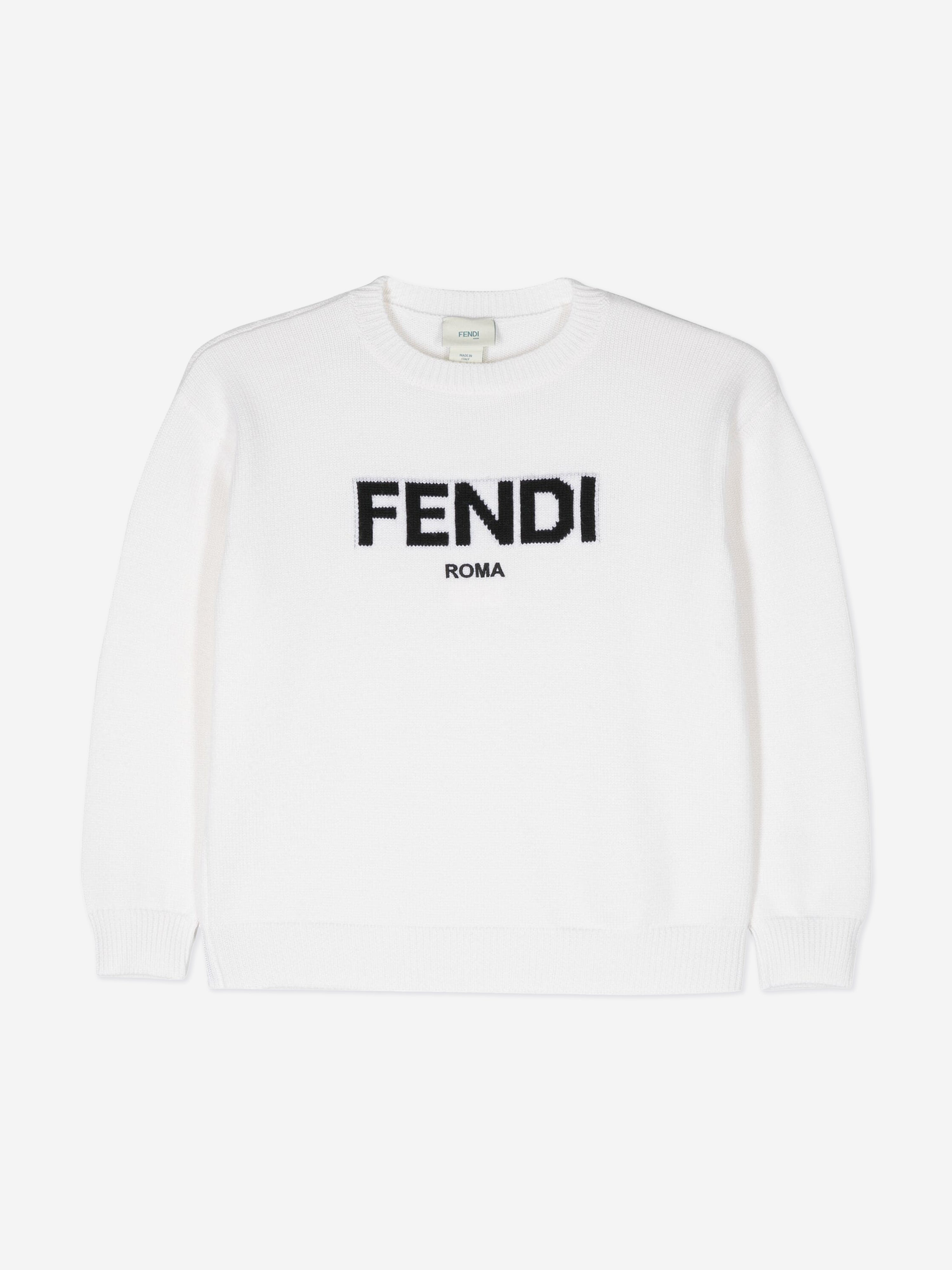 Fendi Kids Wool Knit Jumper in White Outlet Purchase