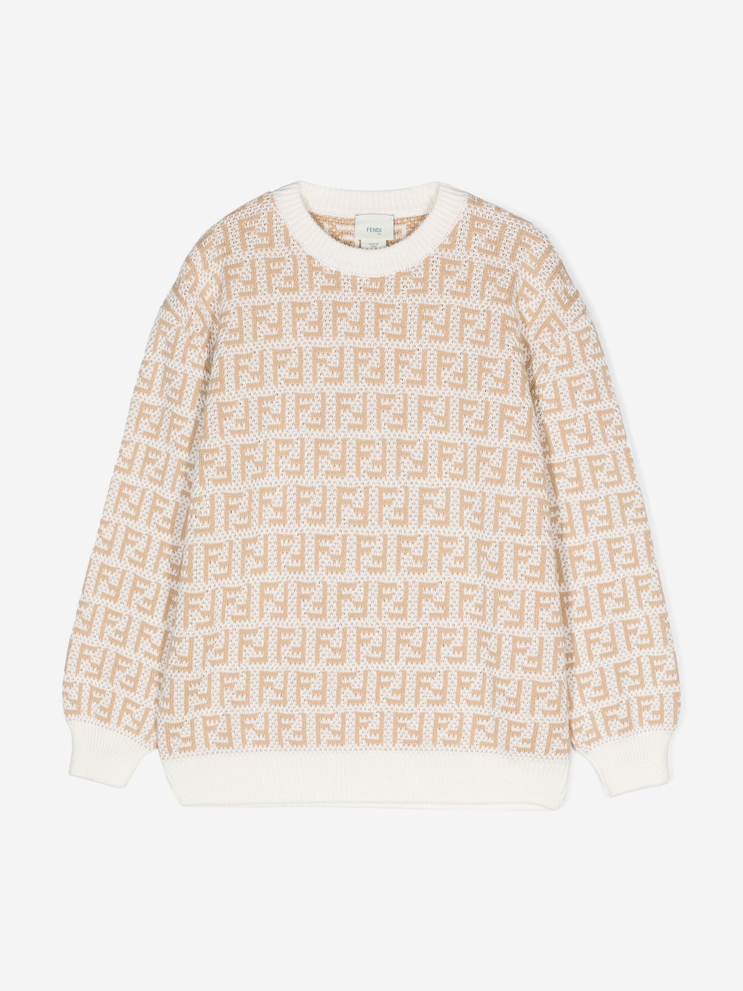 Fendi Kids FF Logo Jumper In Beige Marketable Cheap Pice