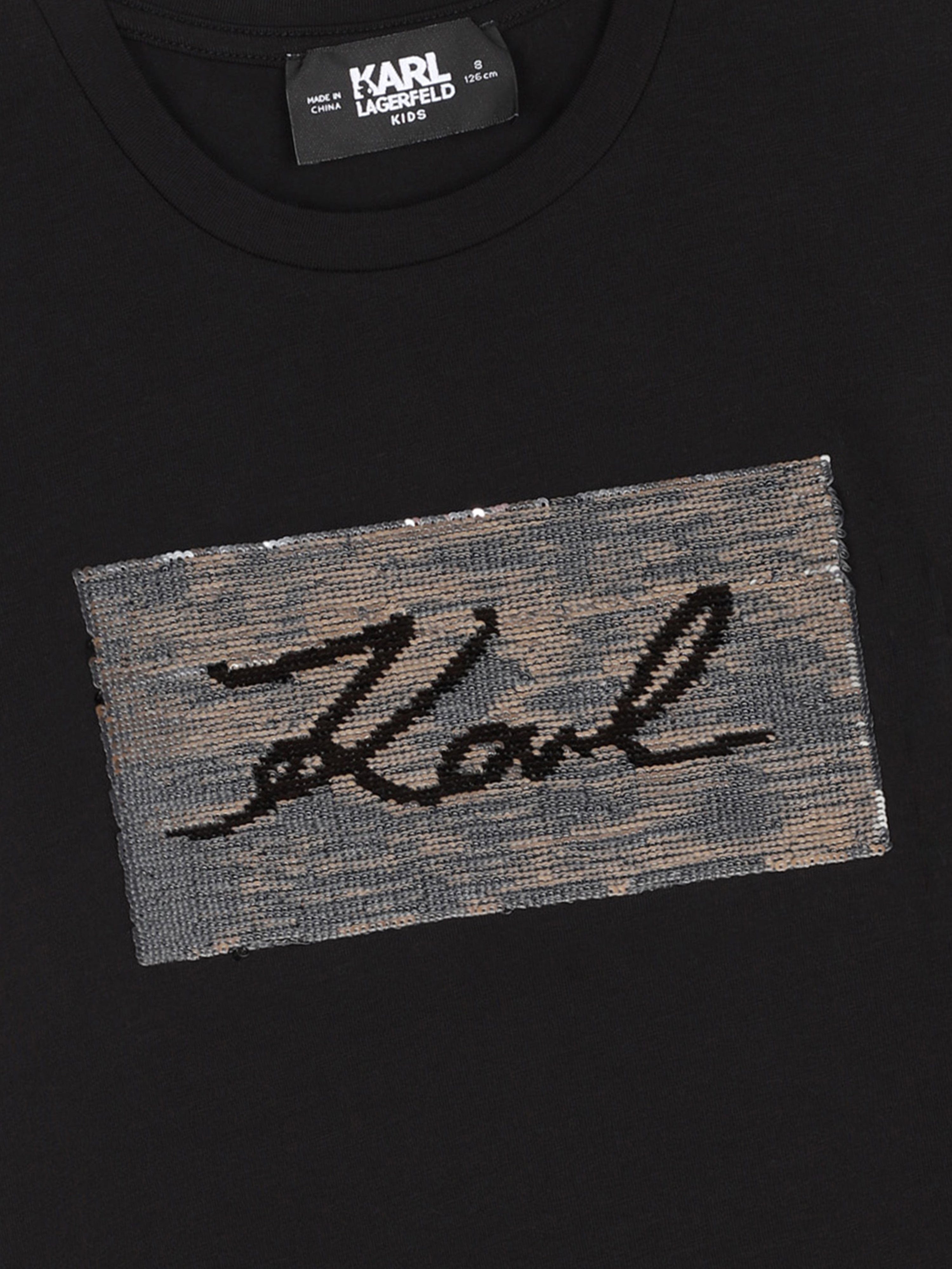 Karl Lagerfeld Girls Reversible Sequin Logo T-Shirt in Black Cheap Sale Big Discount