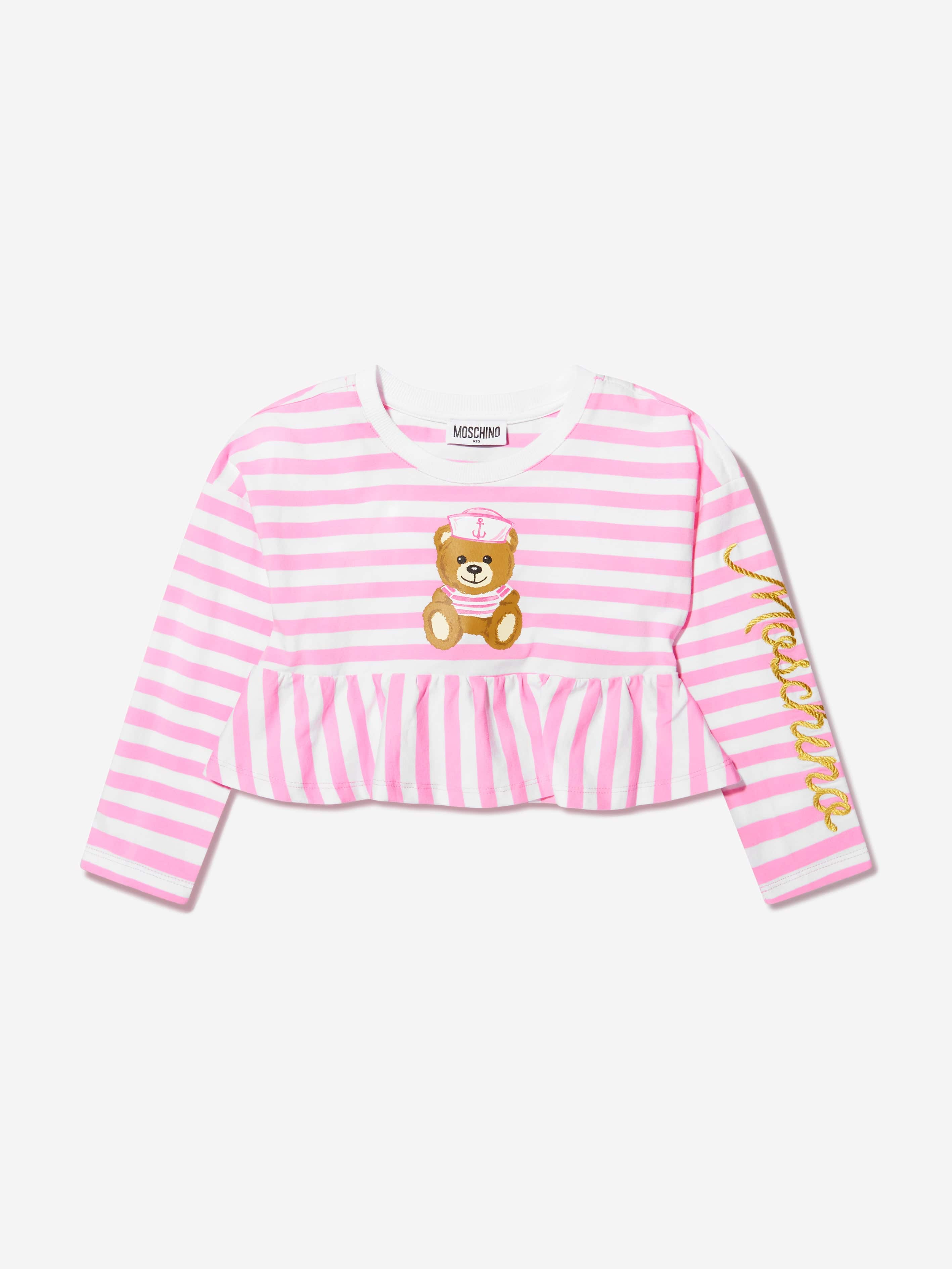 Moschino Girls Striped Long Sleeve T-Shirt in Pink Low Pice Fee Shipping Sale Online