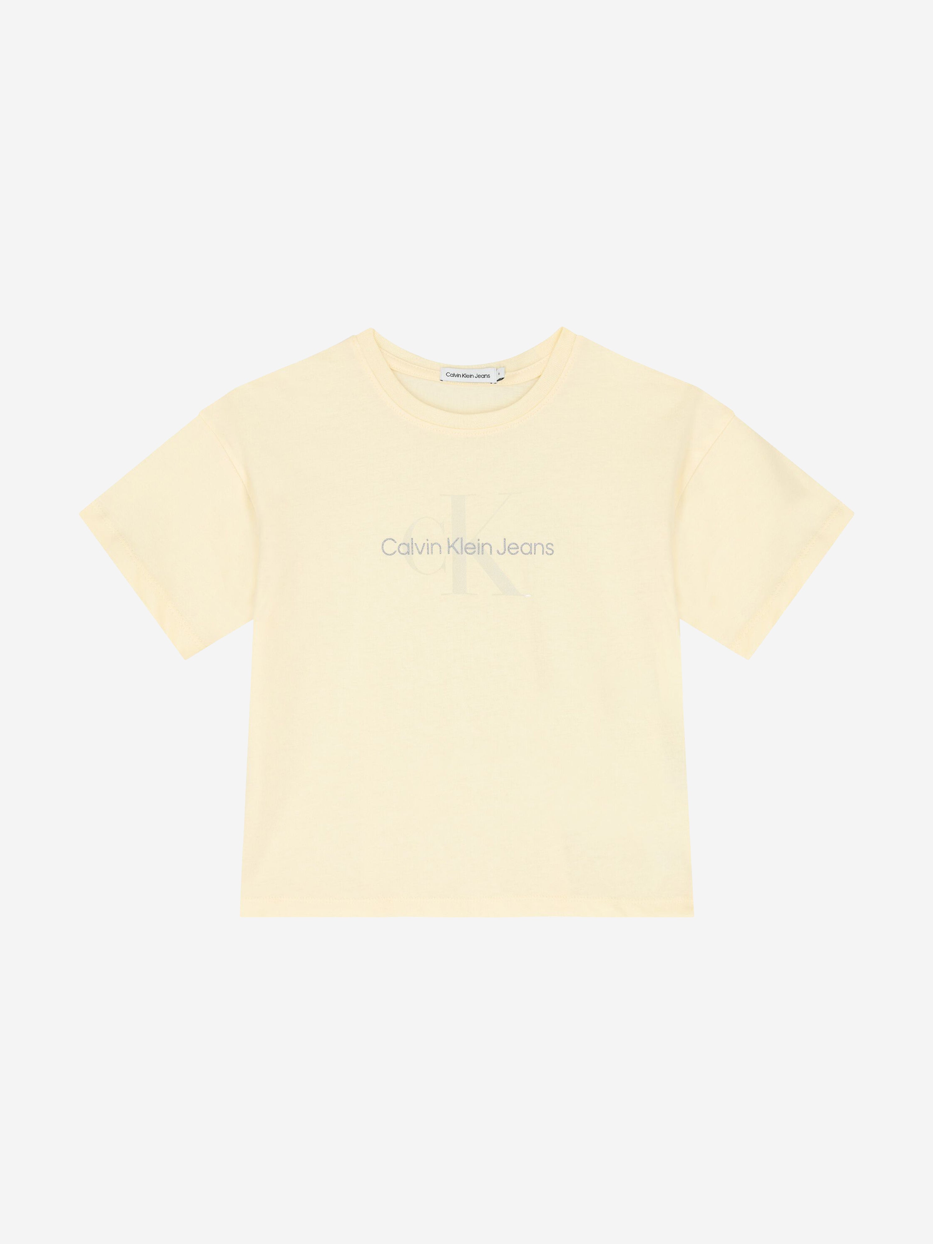 Calvin Klein Girls Glitter Monogram Boxy T-Shirt in Ivory Cheap Sale Get Authentic