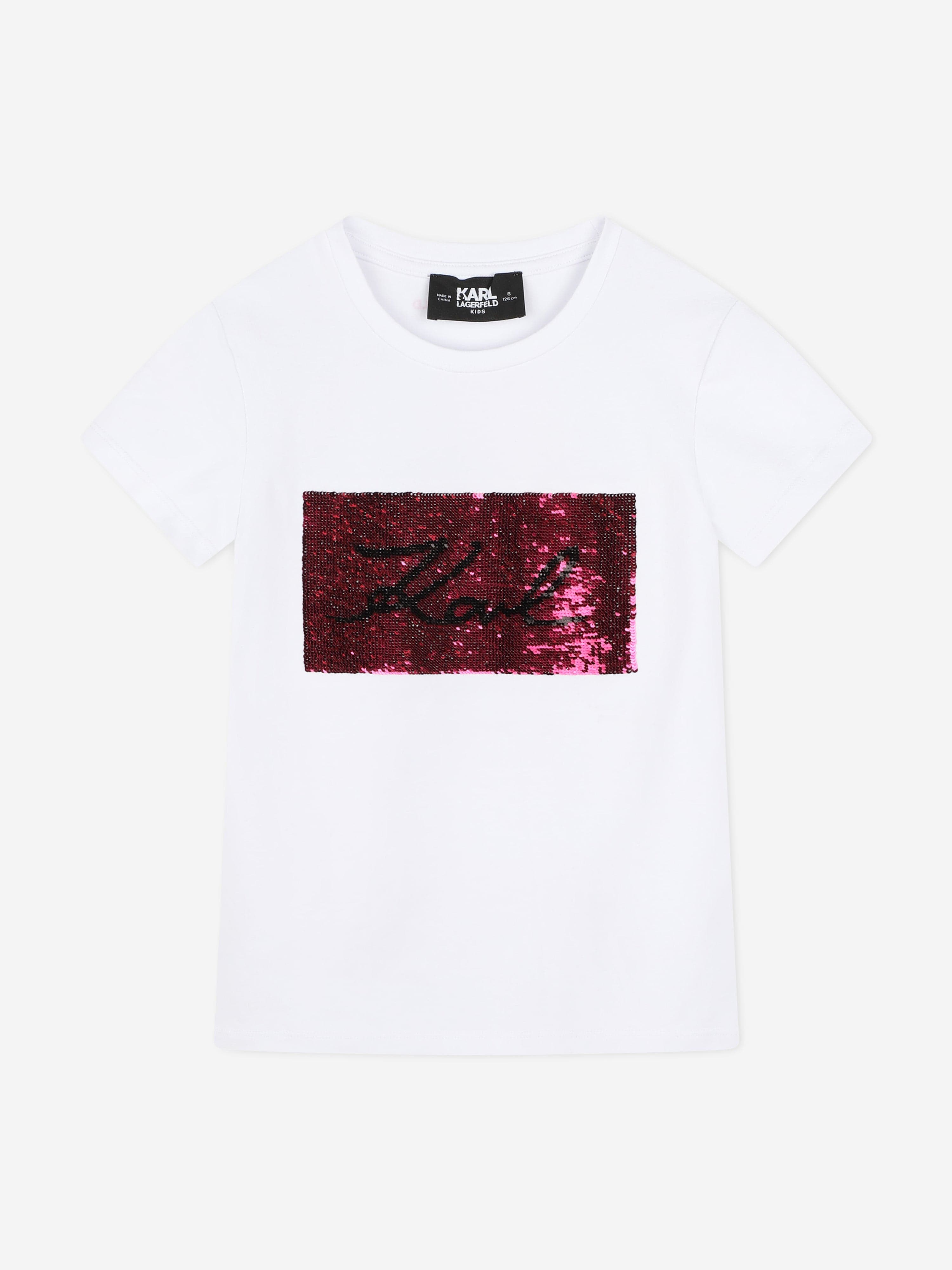 Karl Lagerfeld Girls Signature Logo T-Shirt in White Clearance Geniue Stockist