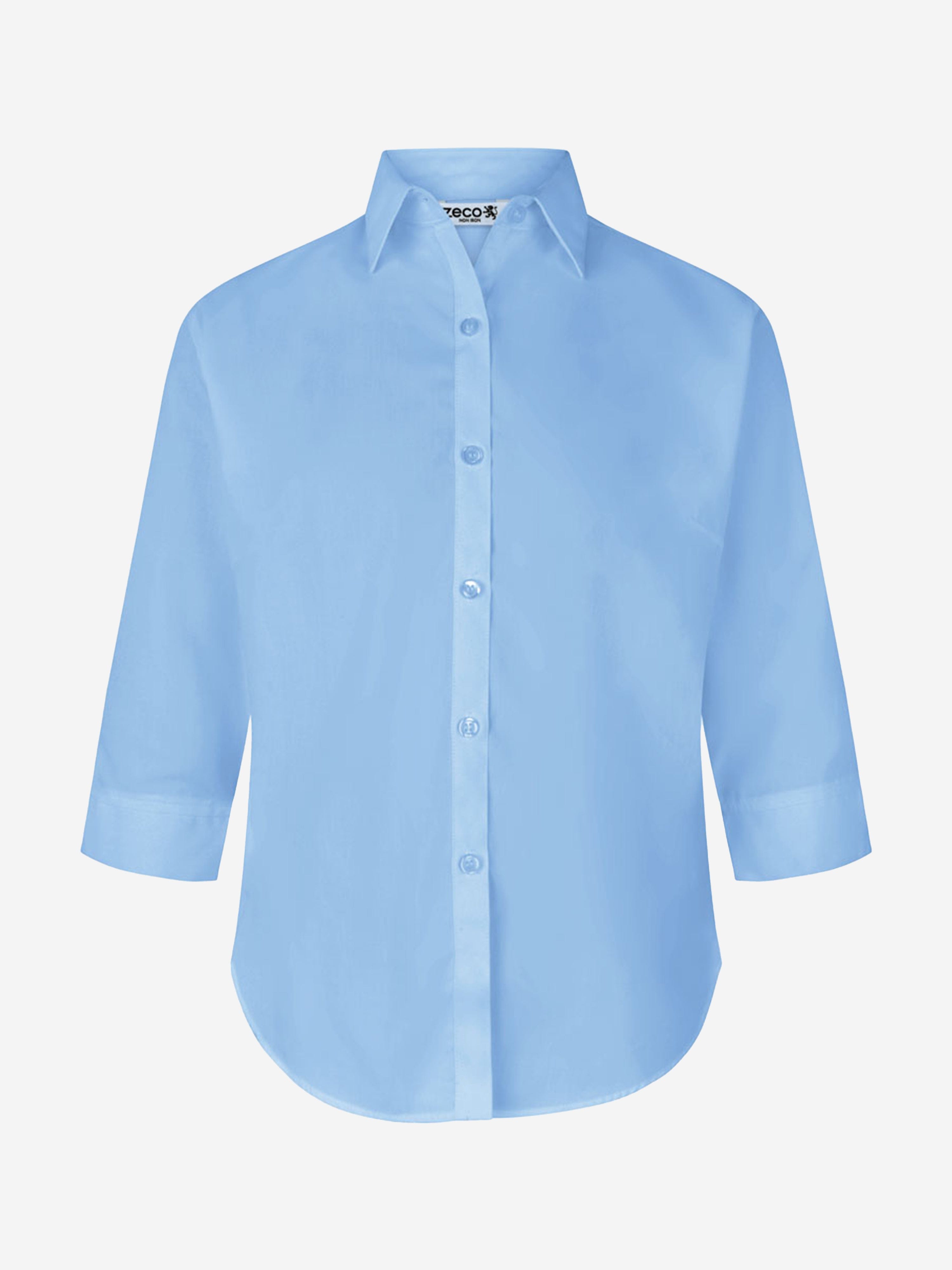 Zeco Girls School 3/4 Button To Neck Blouse in Blue Sale Huge Surprise