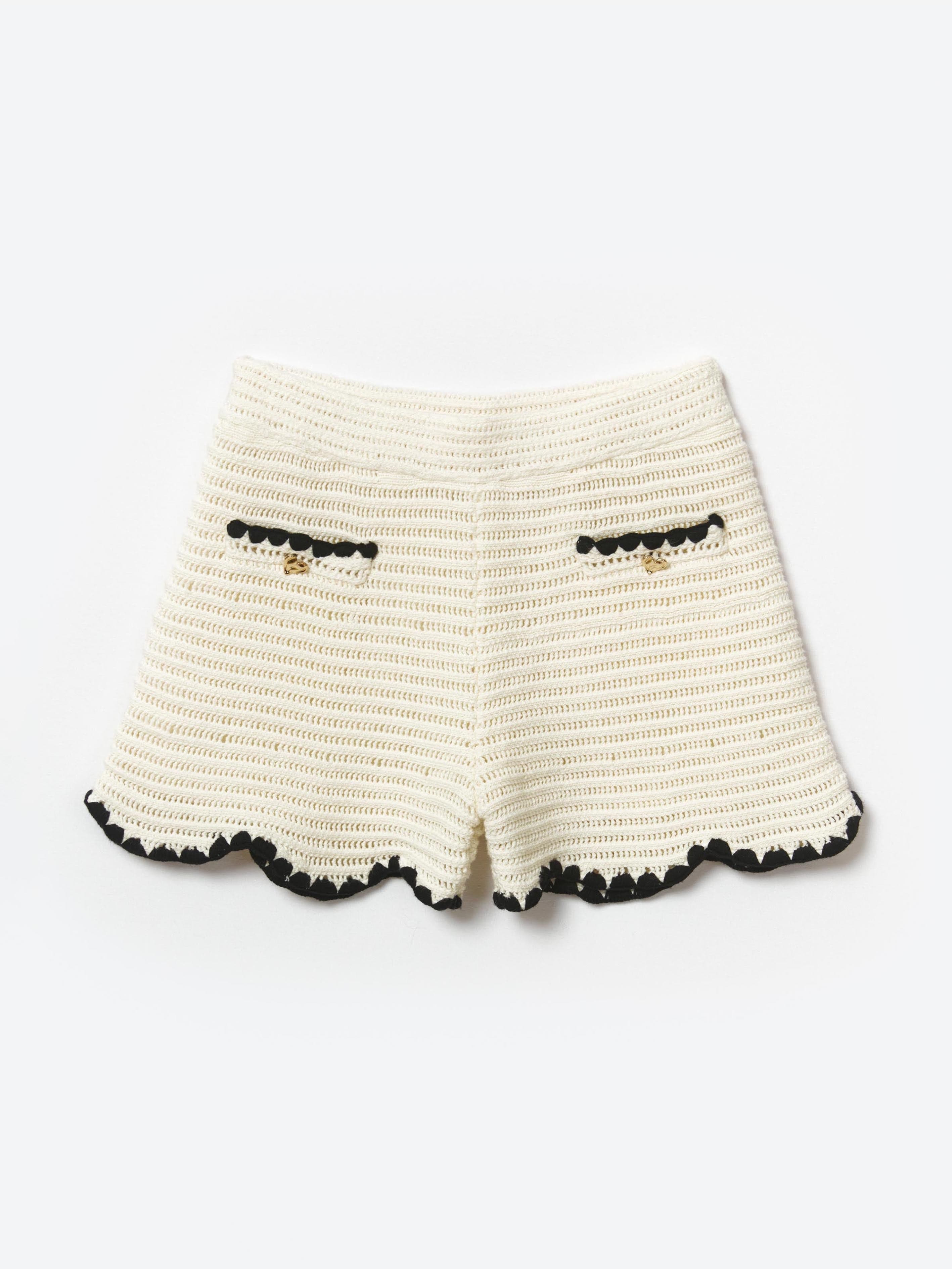 Self Portrait Girls Crochet Mini Shorts in Ivory Cheap Sale The Cheapest