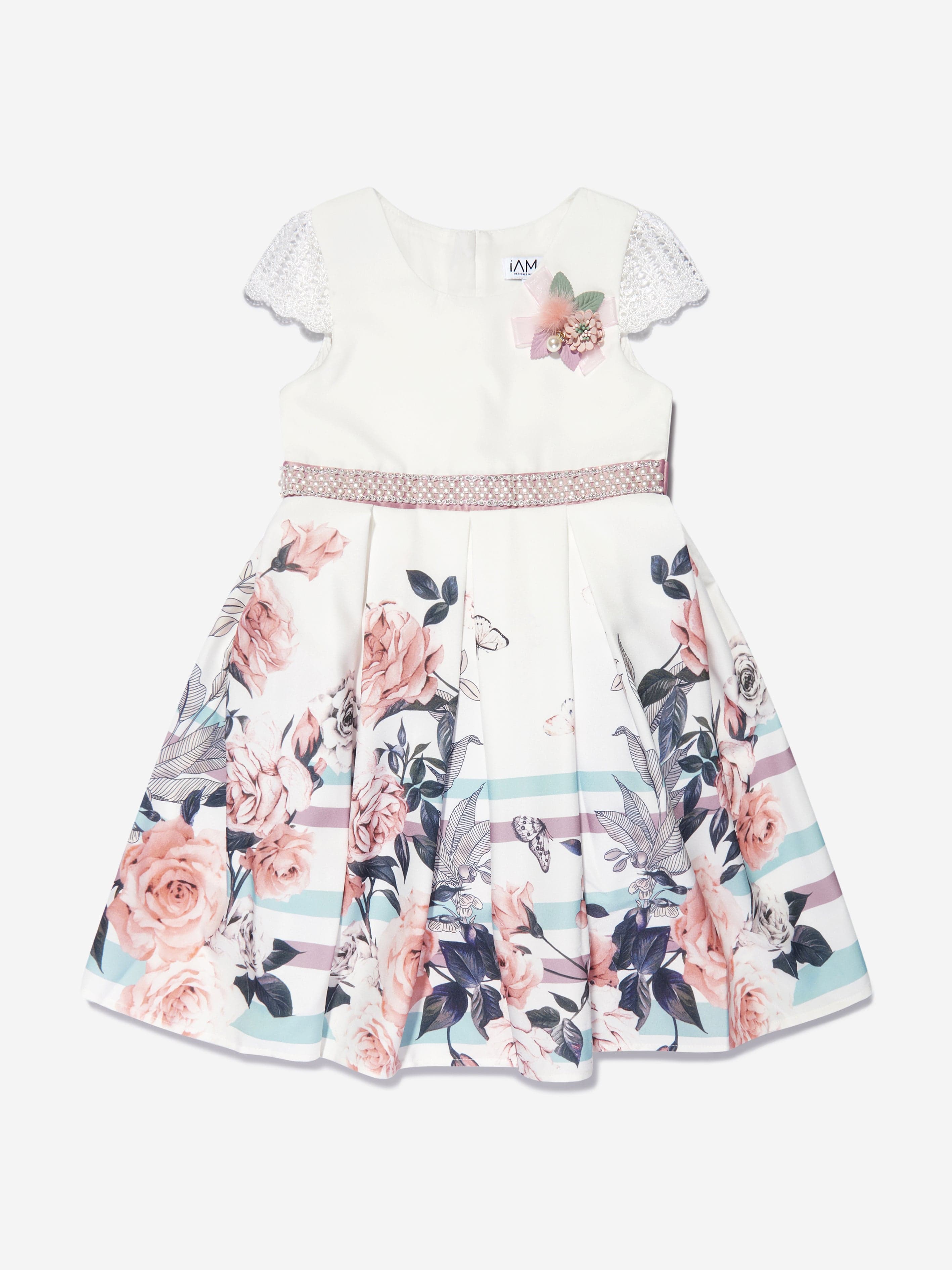 iAMe Girls Floral Printed A Line Dress in White Genuine Cheap Online