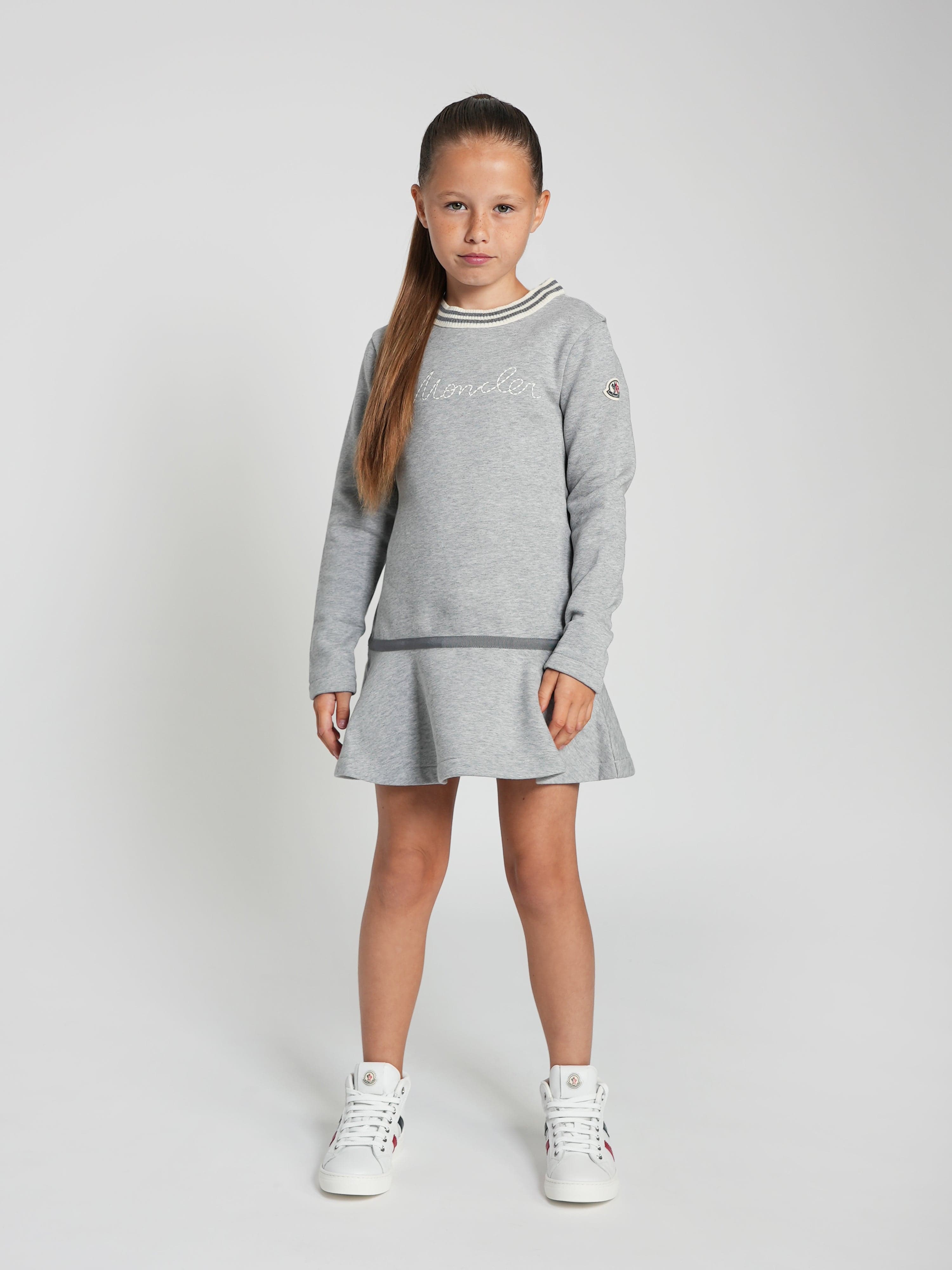 Moncler Enfant Girls Logo Sweater Dress in Grey Free Shipping Very Cheap