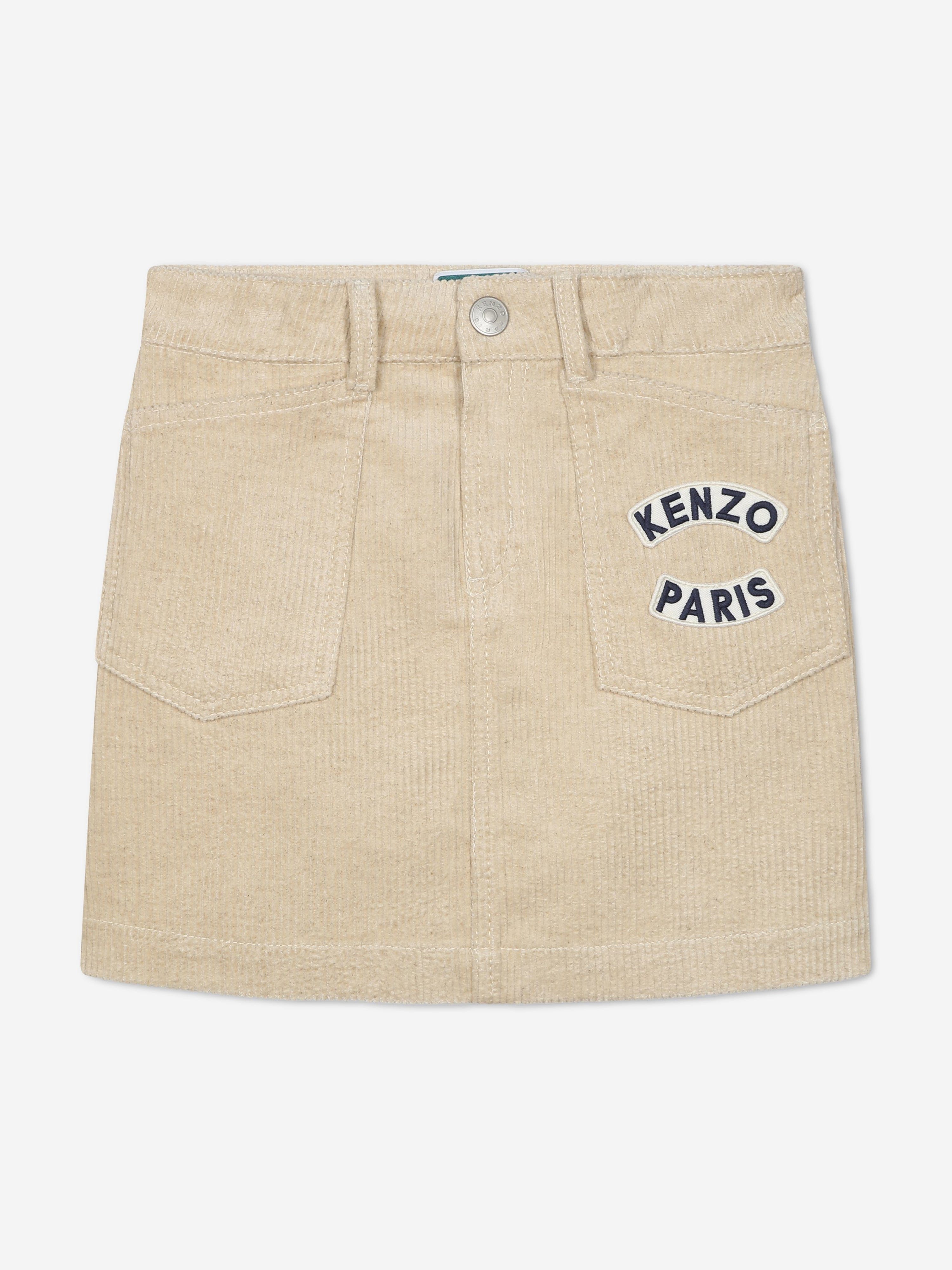 KENZO Girls Corduroy Logo Skirt in Ivory Pictures For Sale