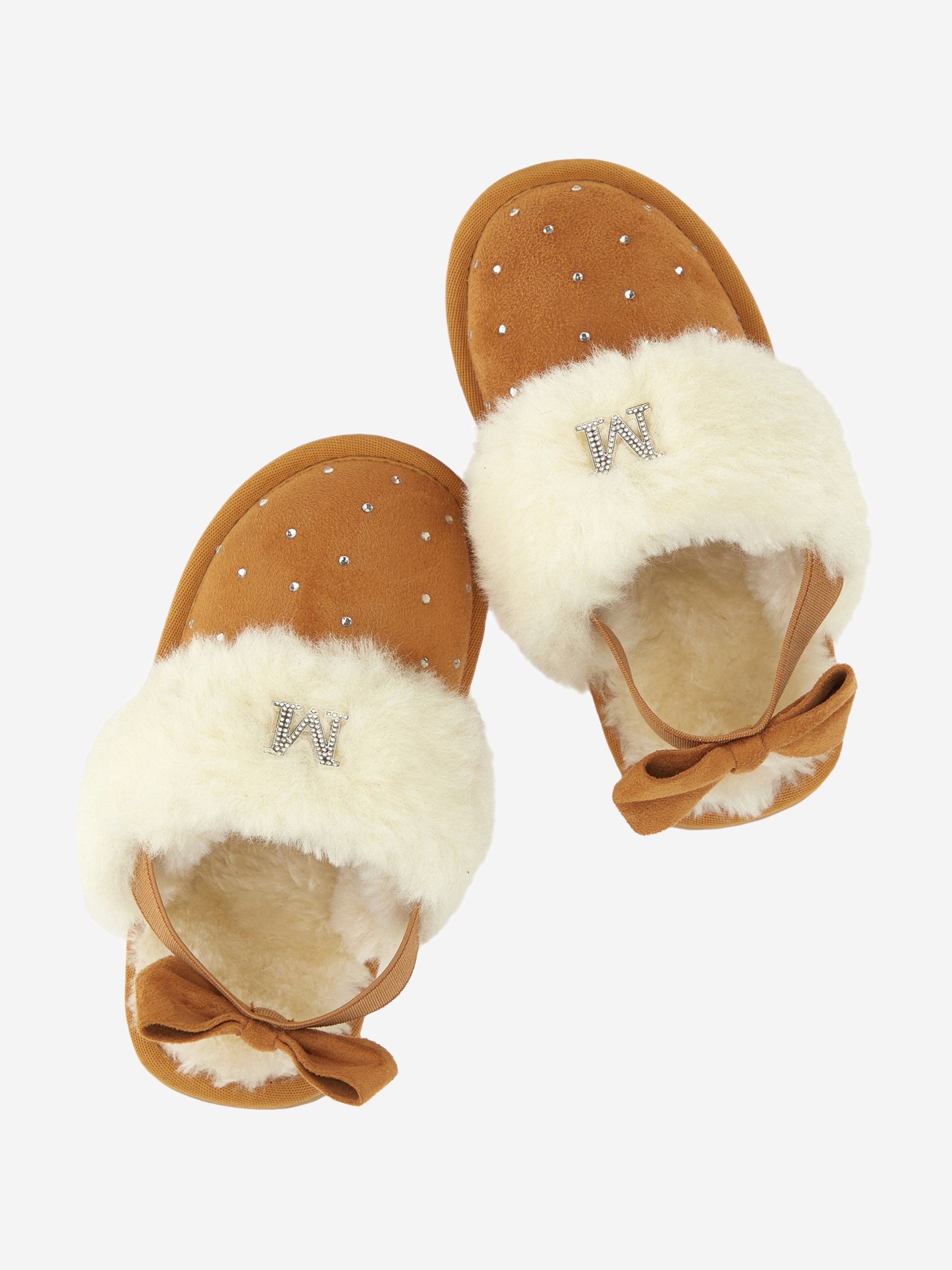 Monnalisa Girls Suede Slippers With Rhinestones in Beige Cheapest Pice Cheap Online