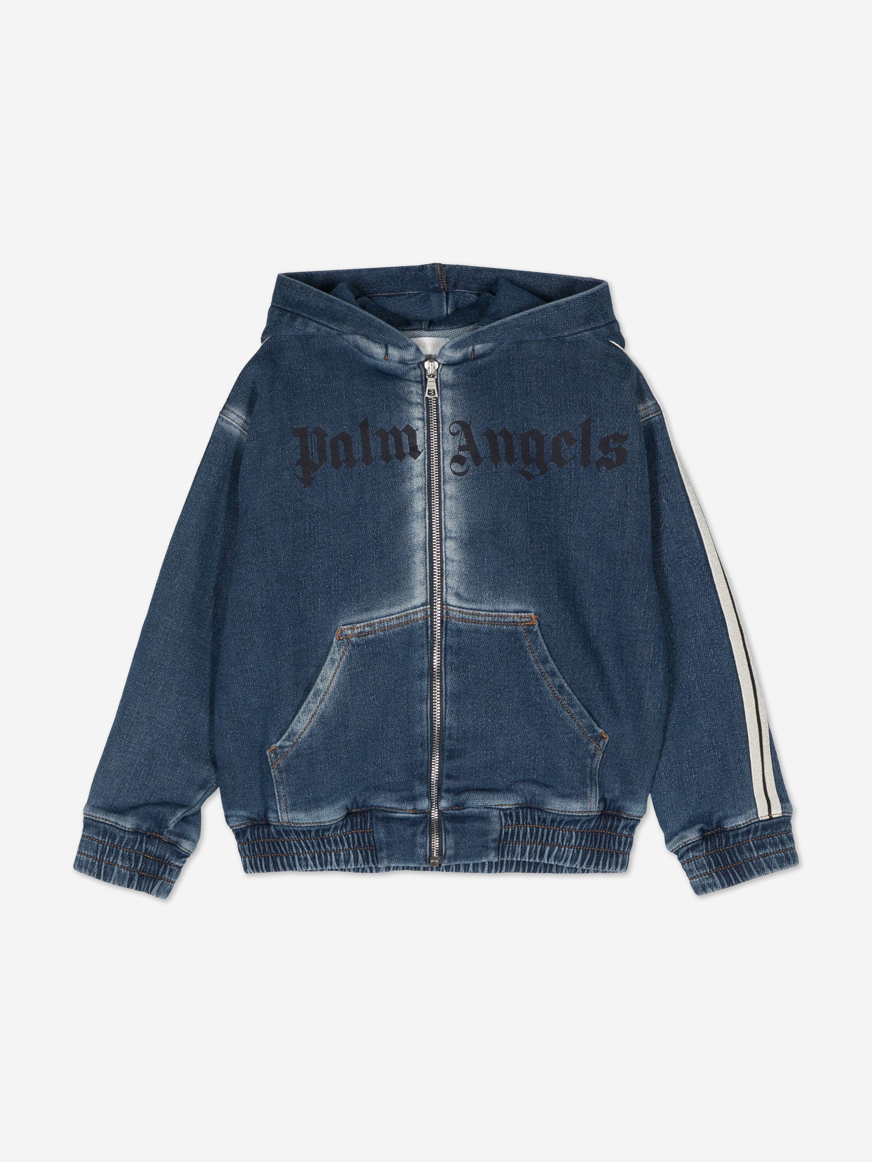 Kids Track Denim Fleece Zip Up Top in Blue Clearance Deals