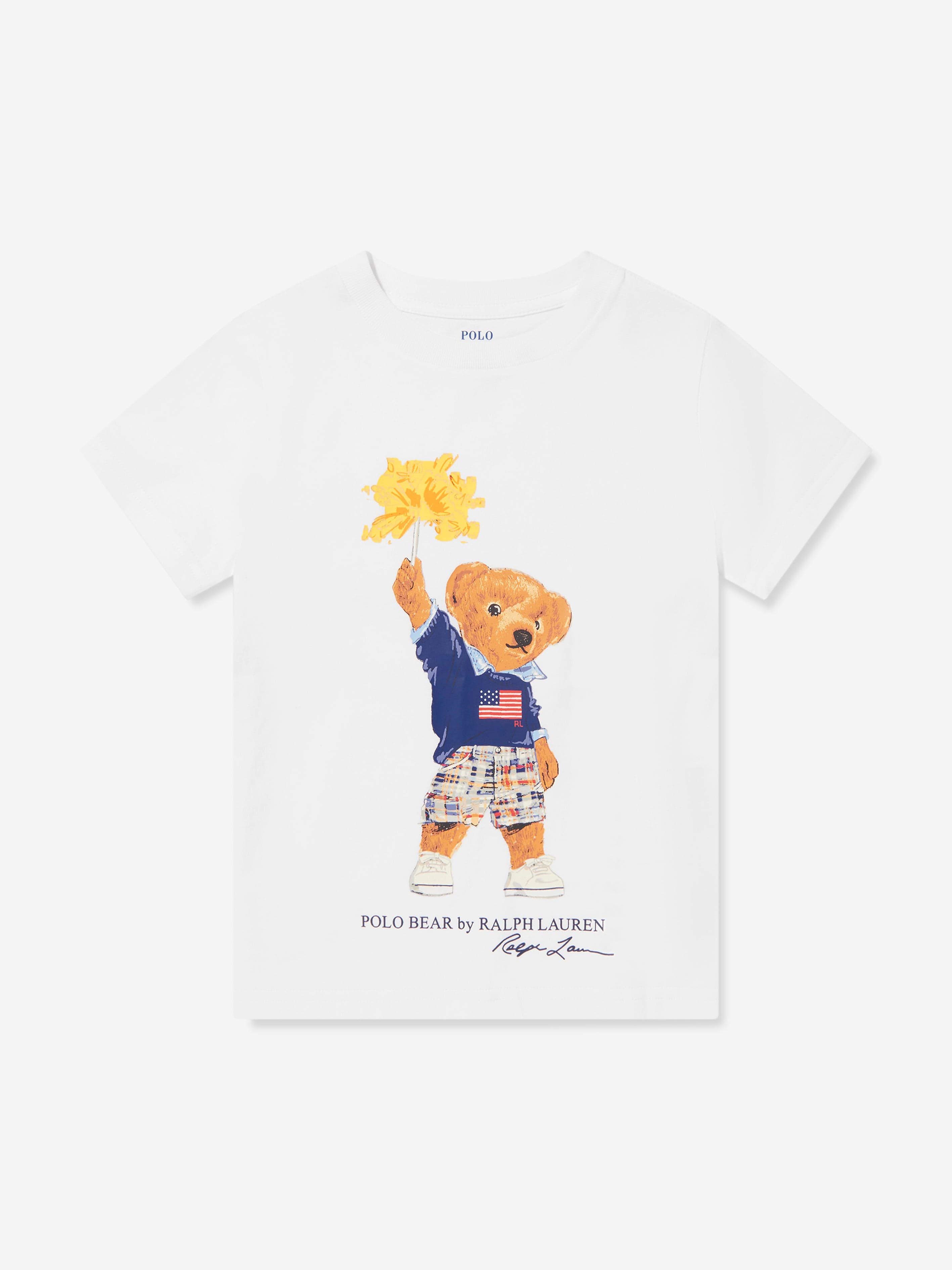 Ralph Lauren Boys Sparkle Bear T-Shirt in White Amazon Sale Online