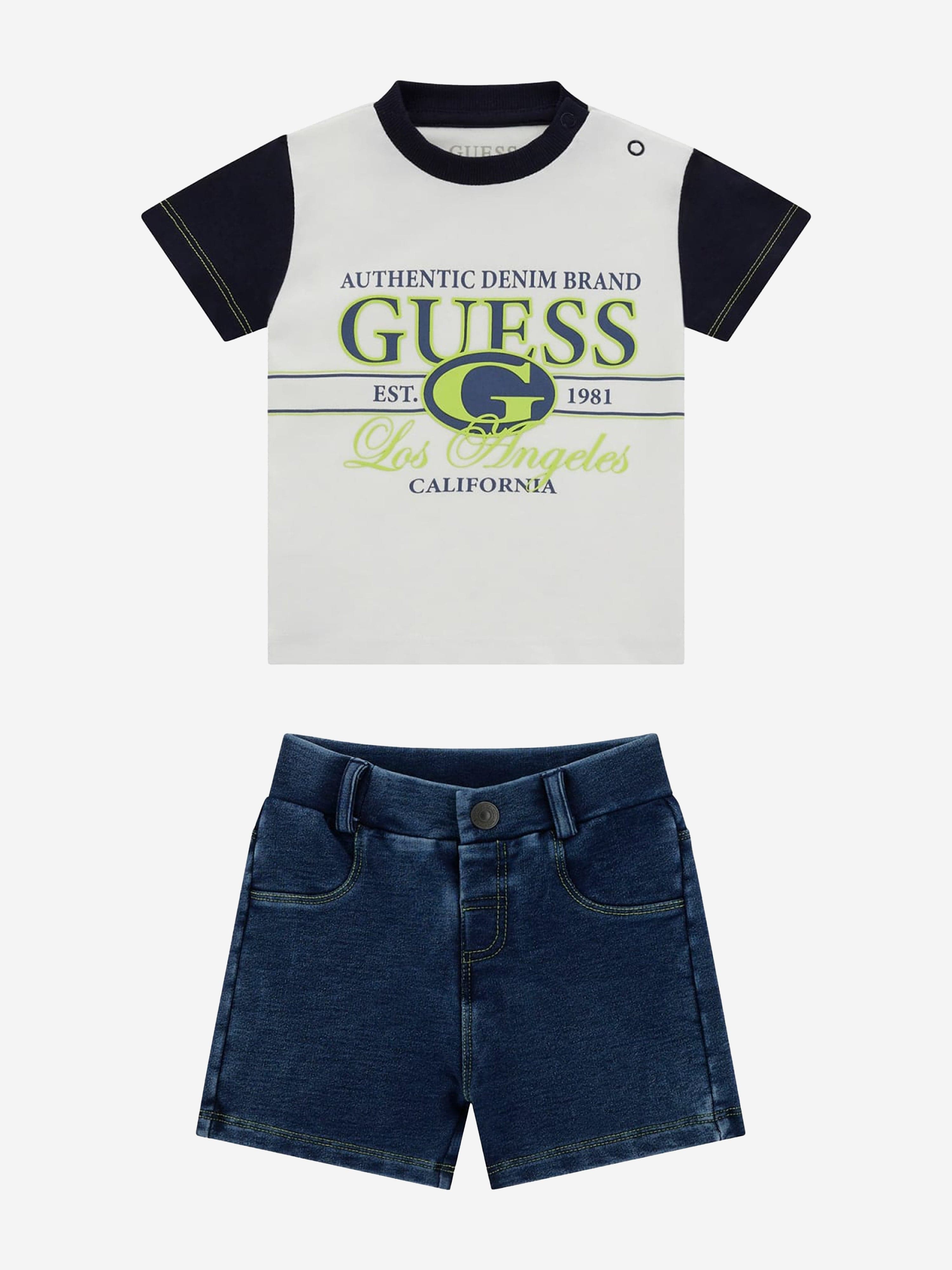 Baby Boys Denim Short Set in White Cheap Sale Enjoy