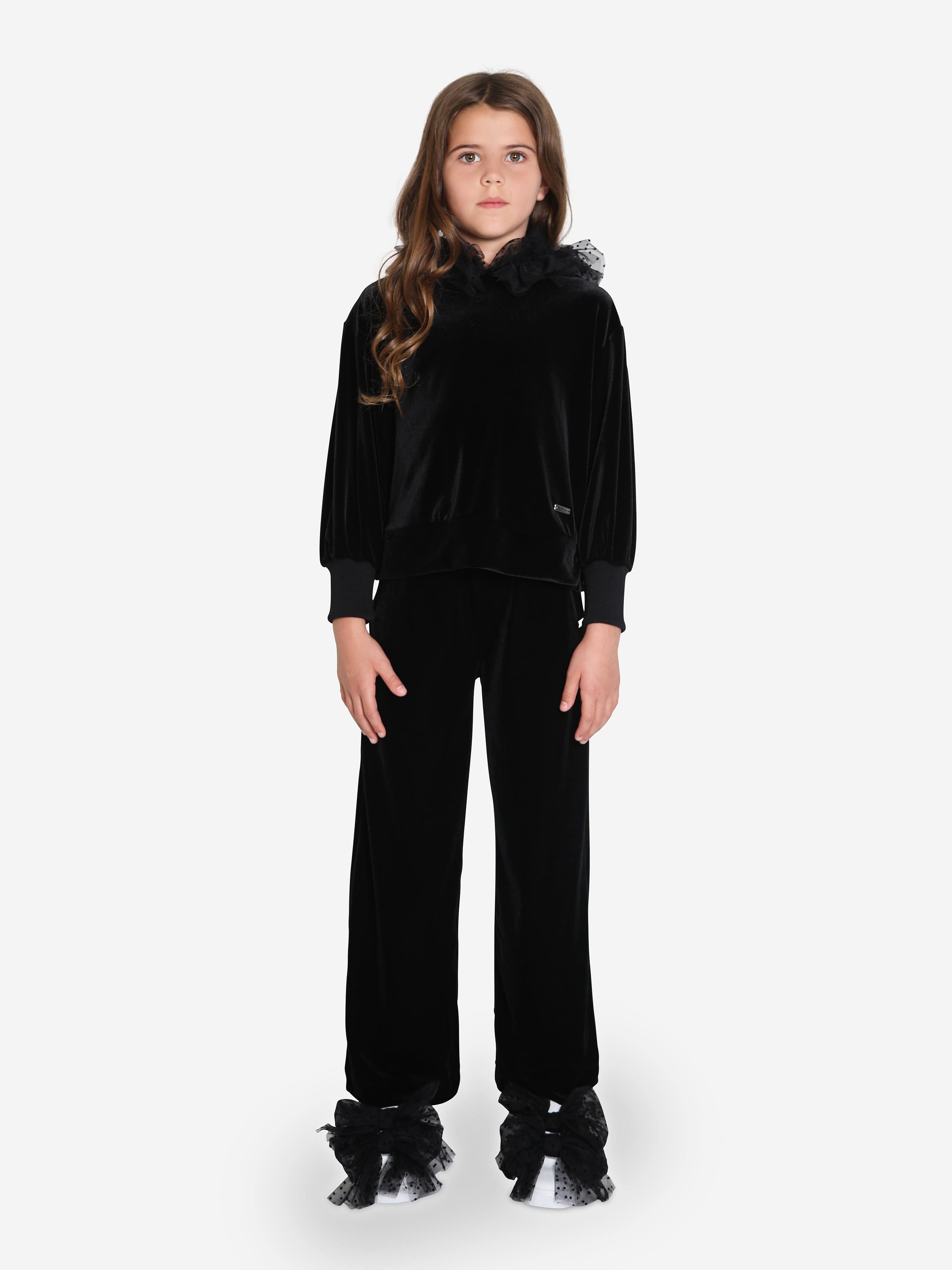 Monnalisa Girls Velvet Tulle Hoodie in Black Discount Reliable