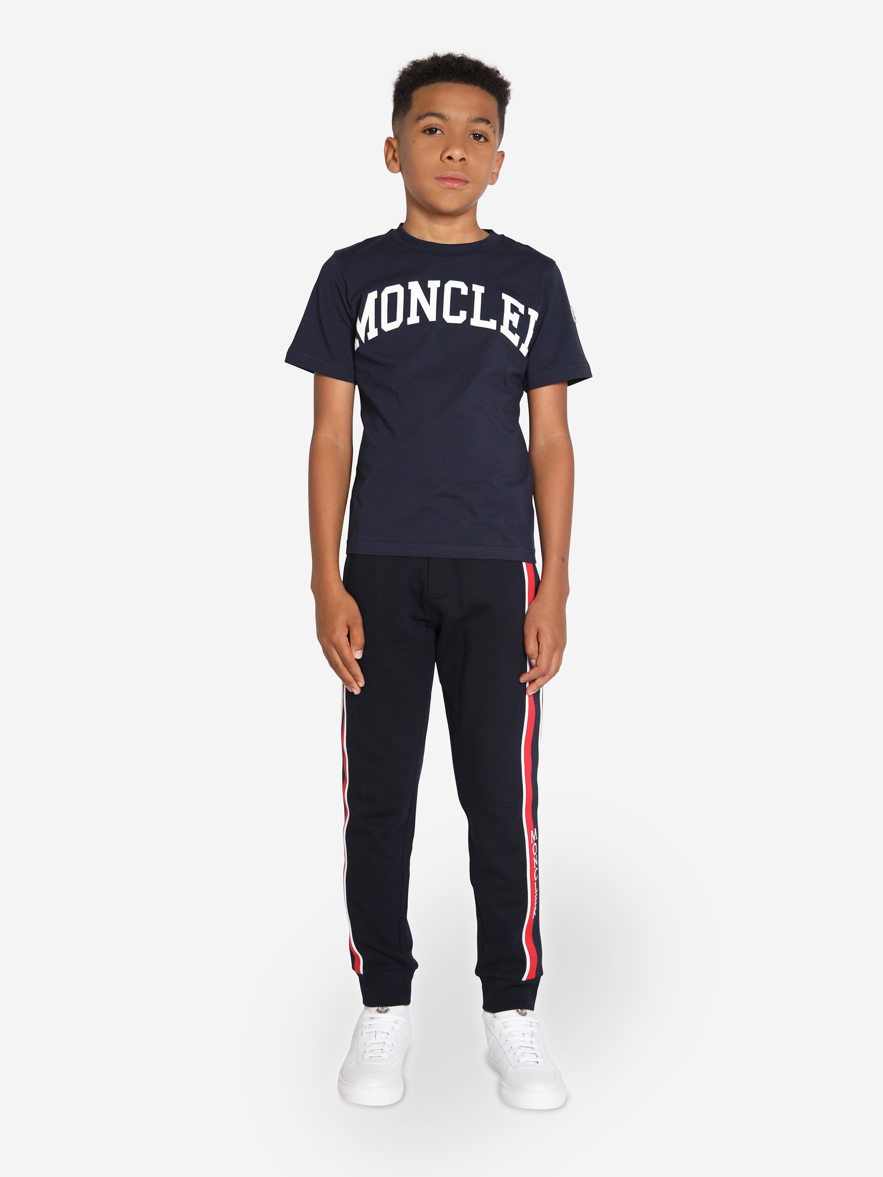Moncler Enfant Boys Logo Print T-Shirt in Navy Sale Supply